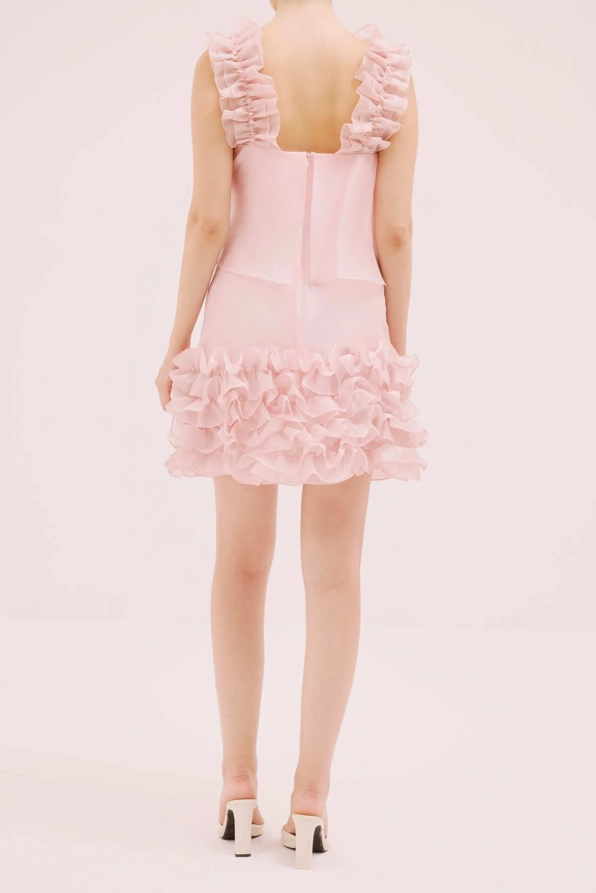 Organze Mini Elbise Pembe - 2