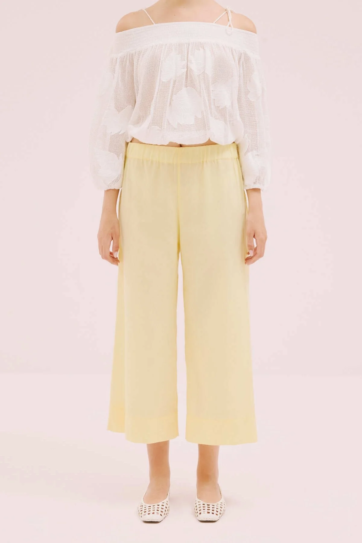 Beli Lastikli Geniş Paça Pantolon Sarı - 1