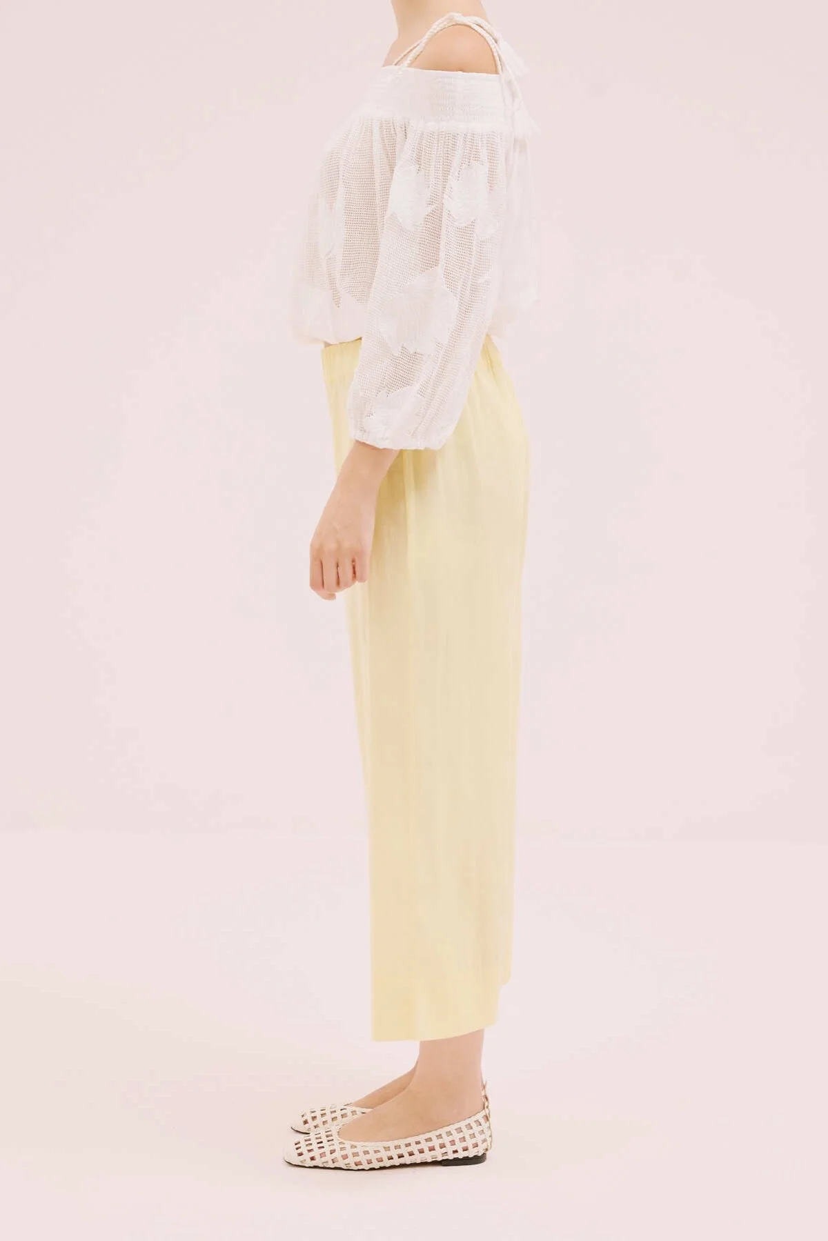 Beli Lastikli Geniş Paça Pantolon Sarı - 3