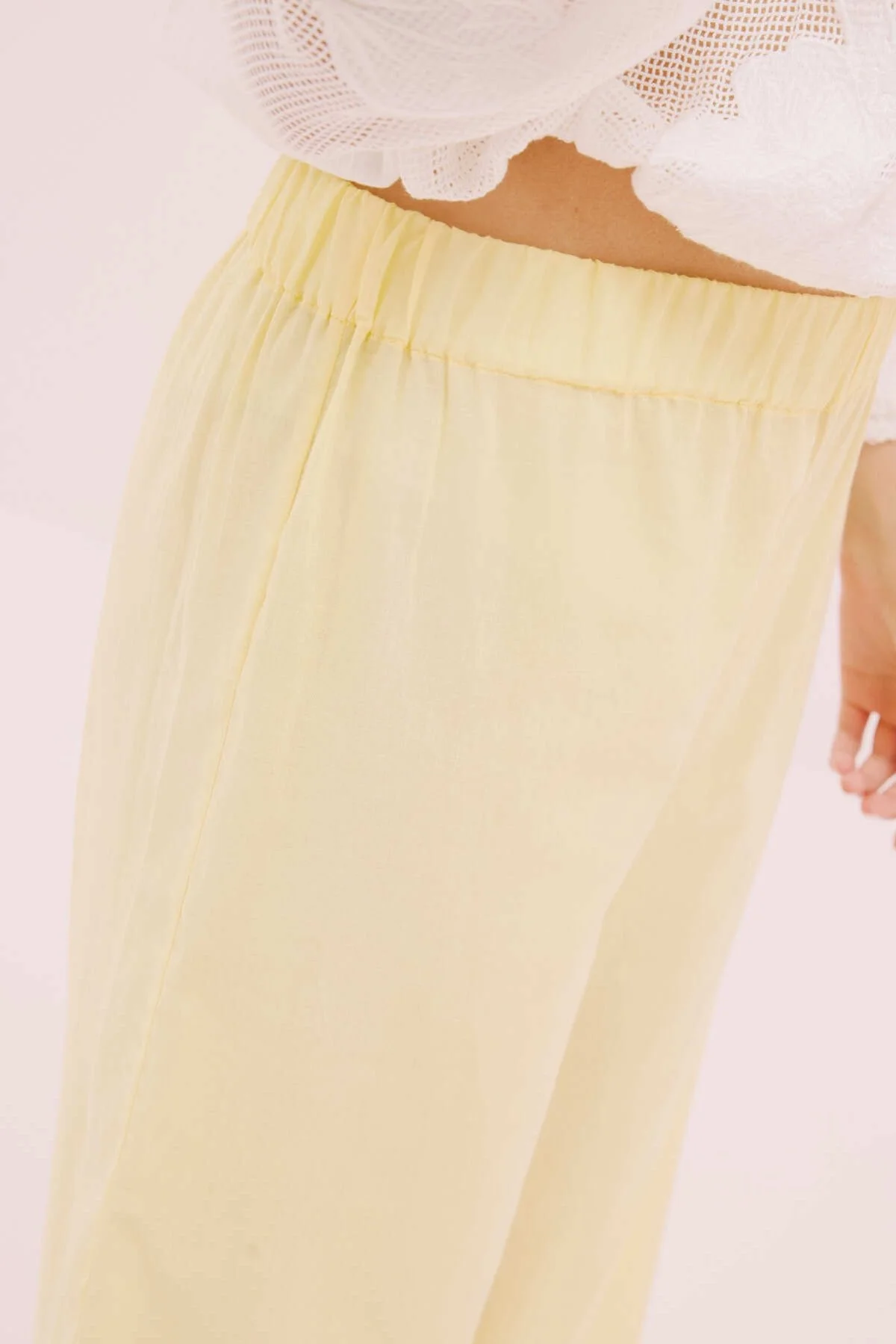 Beli Lastikli Geniş Paça Pantolon Sarı - 4