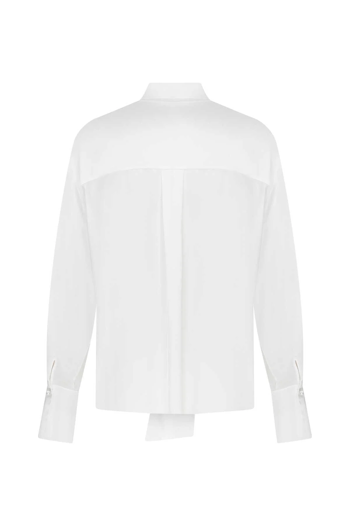  Yaka Bağlamalı Kadın Gömlek Beyaz - 5