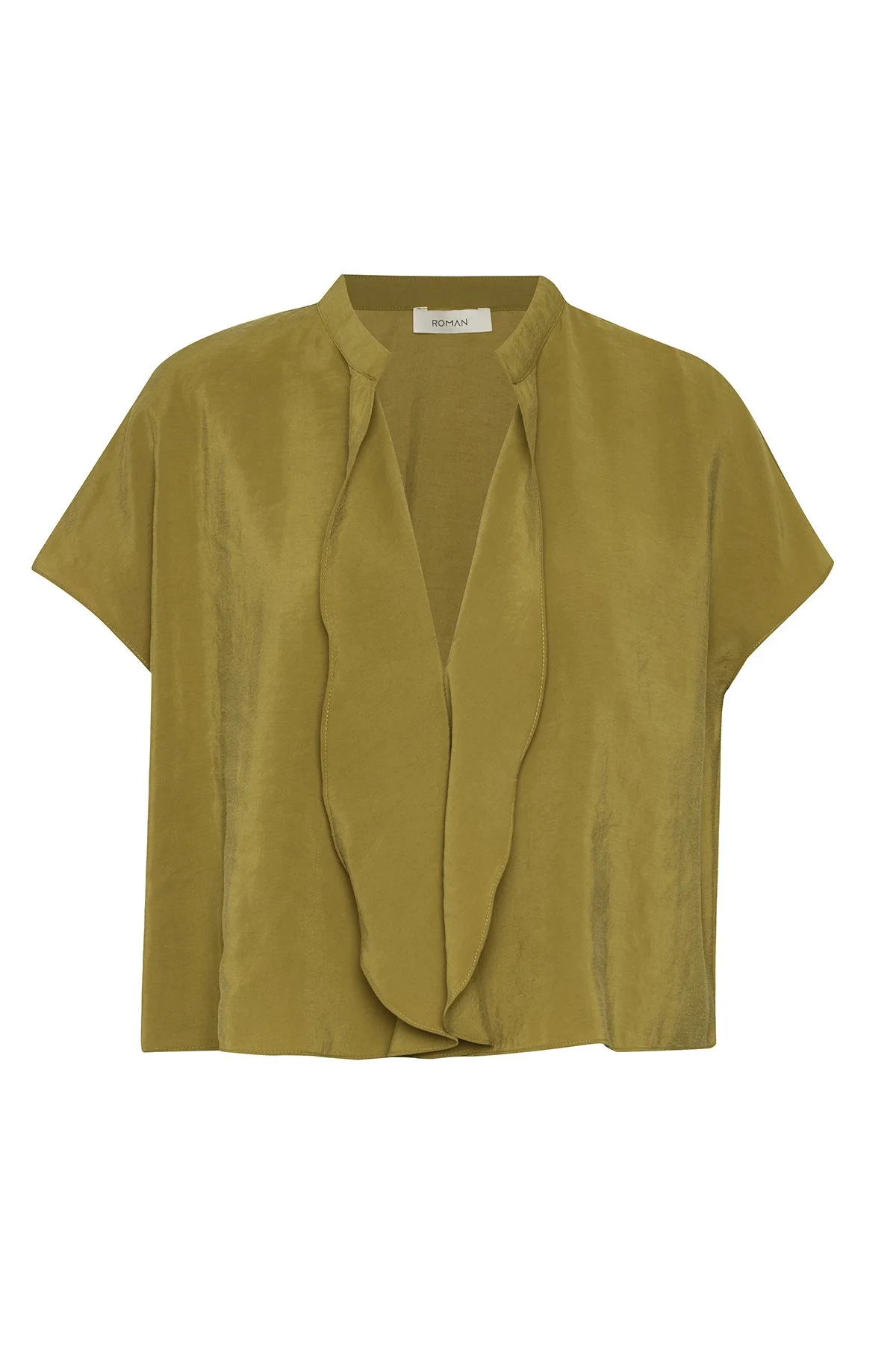 Yaka Detaylı Düşük Omuz Bluz Olive - 4