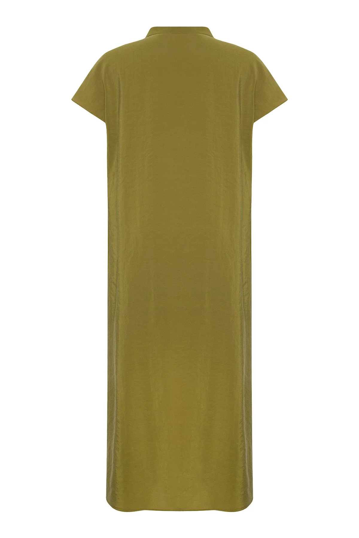 Yaka Detaylı Düşük Omuz Midi Elbise Olive - 6