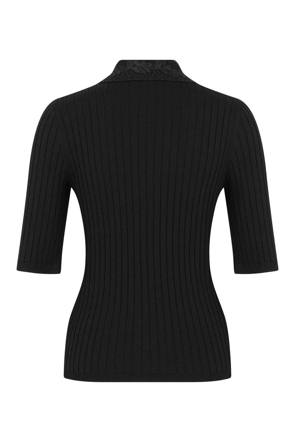  Yaka Detaylı Kadın Triko Siyah - 5