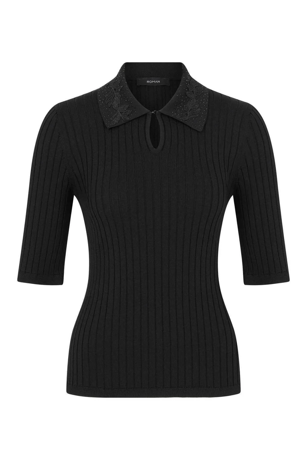  Yaka Detaylı Kadın Triko Siyah - 4