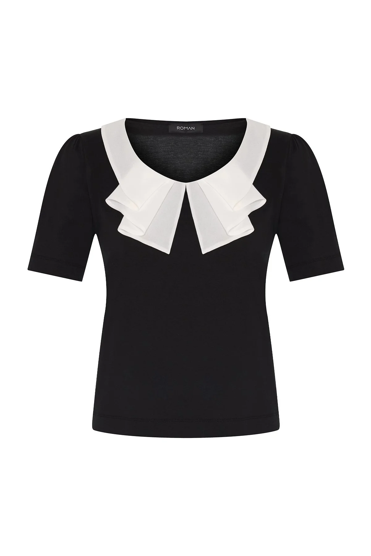 Yaka Detaylı T-shirt Siyah - 4