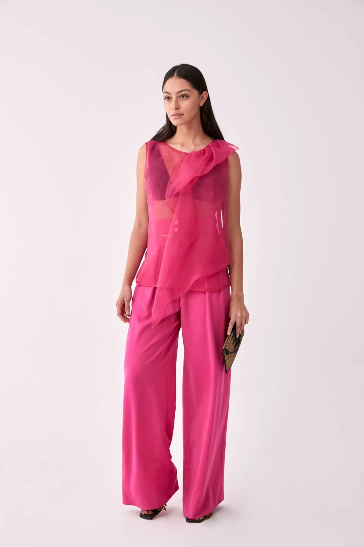 Yaka Detaylı Transparan Bluz Fuşya - 4