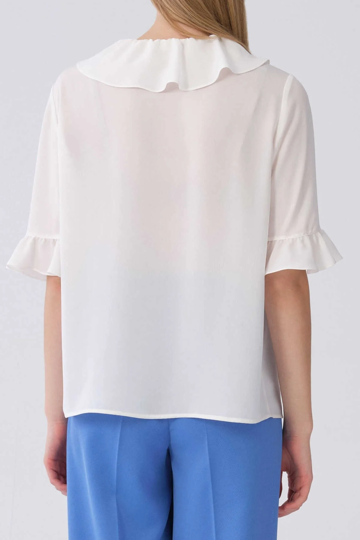 Yaka Detaylı Yarım Kol Bluz Kemik - 2