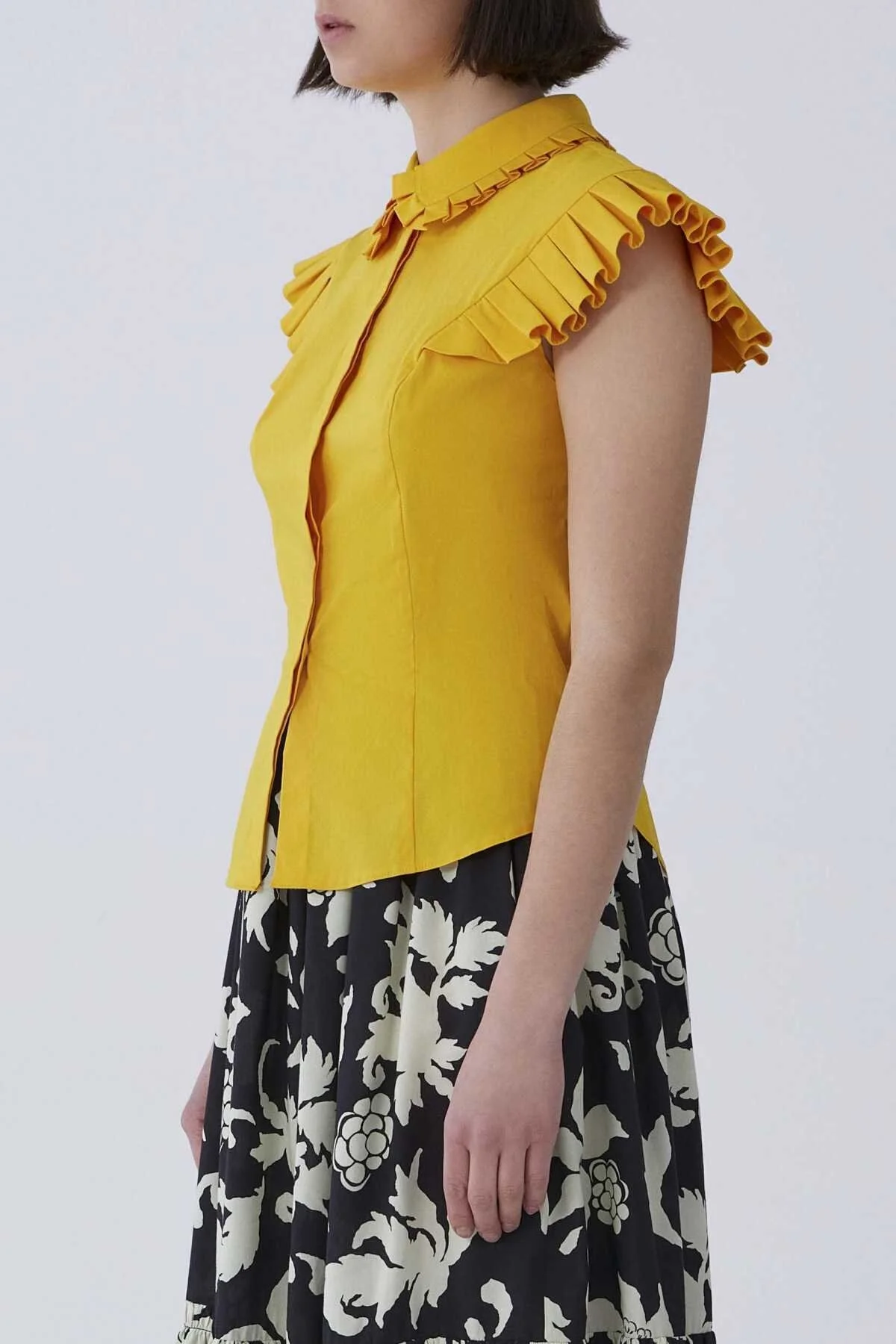 Yaka Ve Kol Fırfırlı Gömlek Sarı - 3