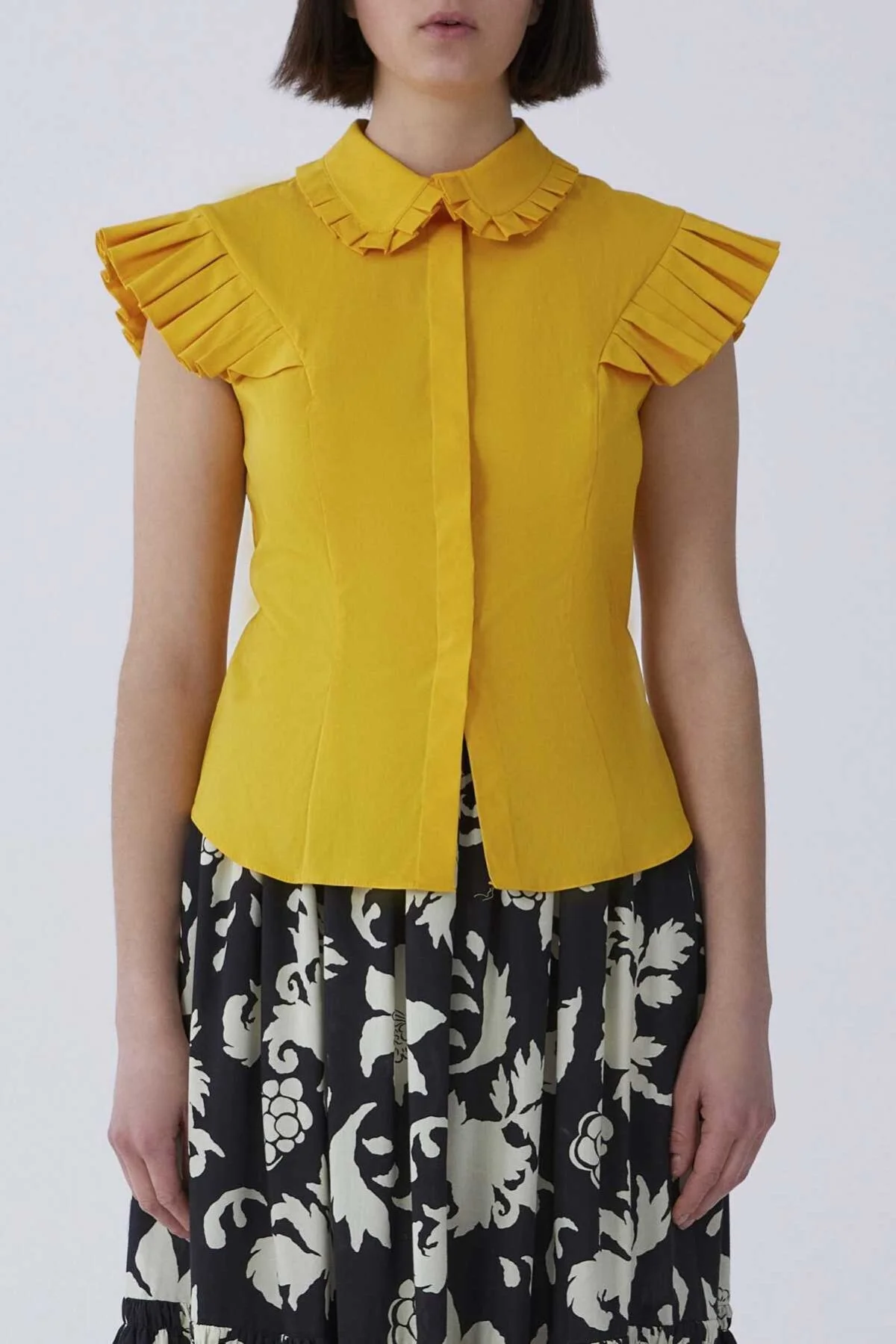 Yaka Ve Kol Fırfırlı Gömlek Sarı - 1