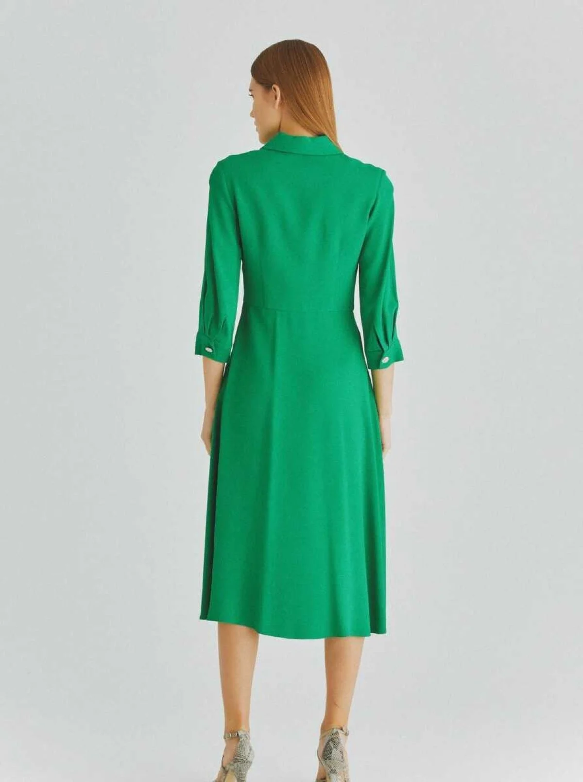  Yakalı Düğme Detaylı Günlük Elbise Yeşil - 2