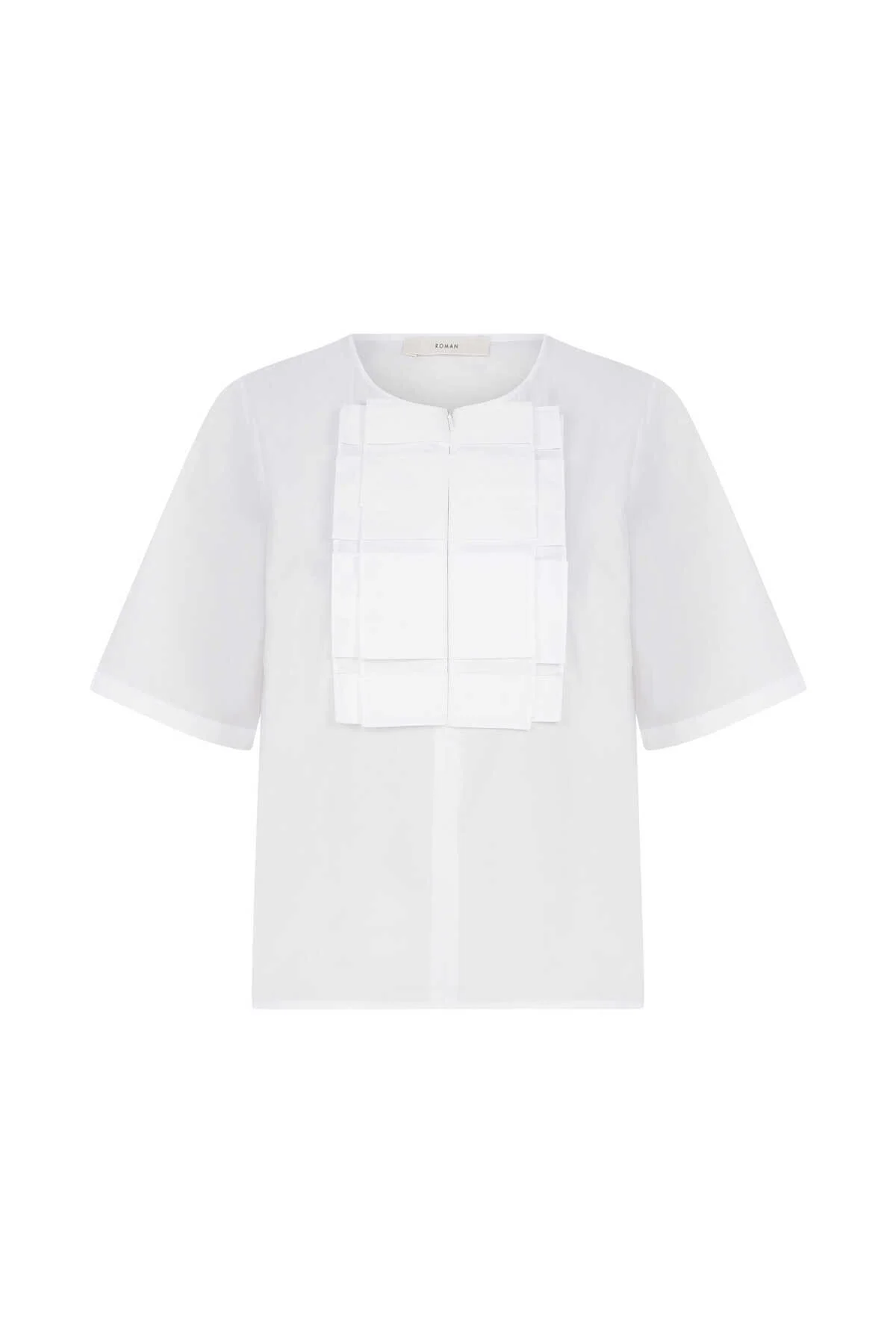 Yakalı Fermuarlı Bluz Beyaz - 1