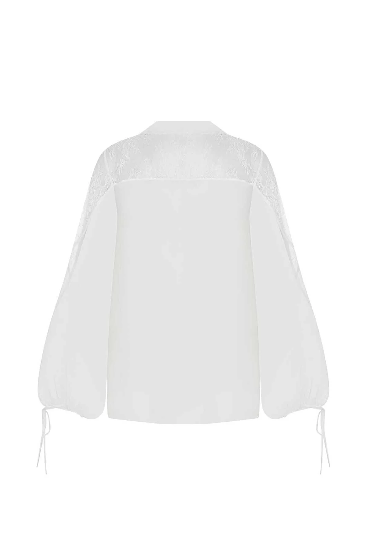 Yakalı Transparan Bluz Beyaz - 5