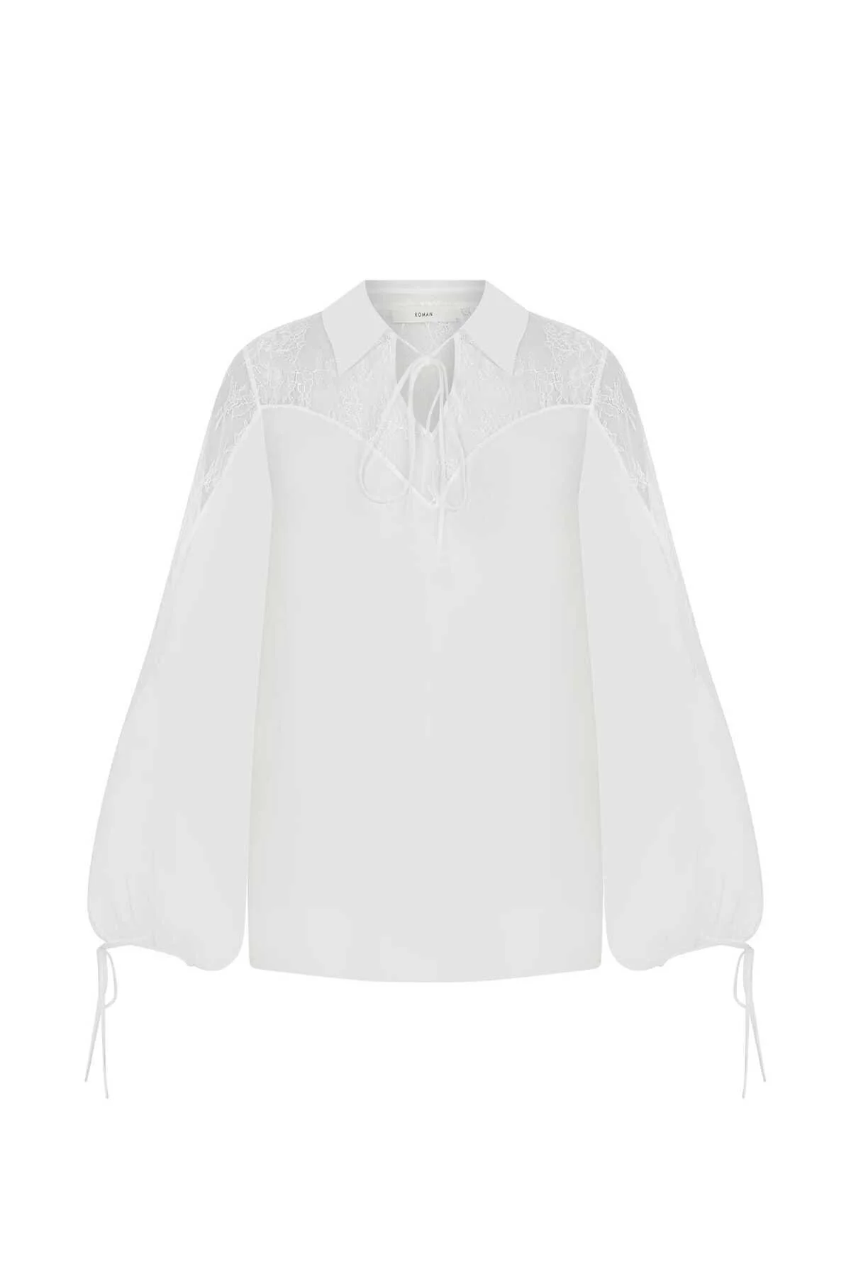 Yakalı Transparan Bluz Beyaz - 4