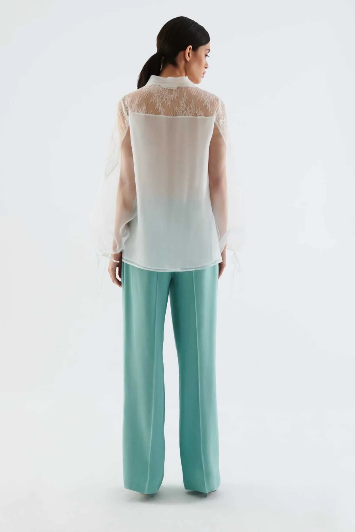 Yakalı Transparan Bluz Beyaz - 2