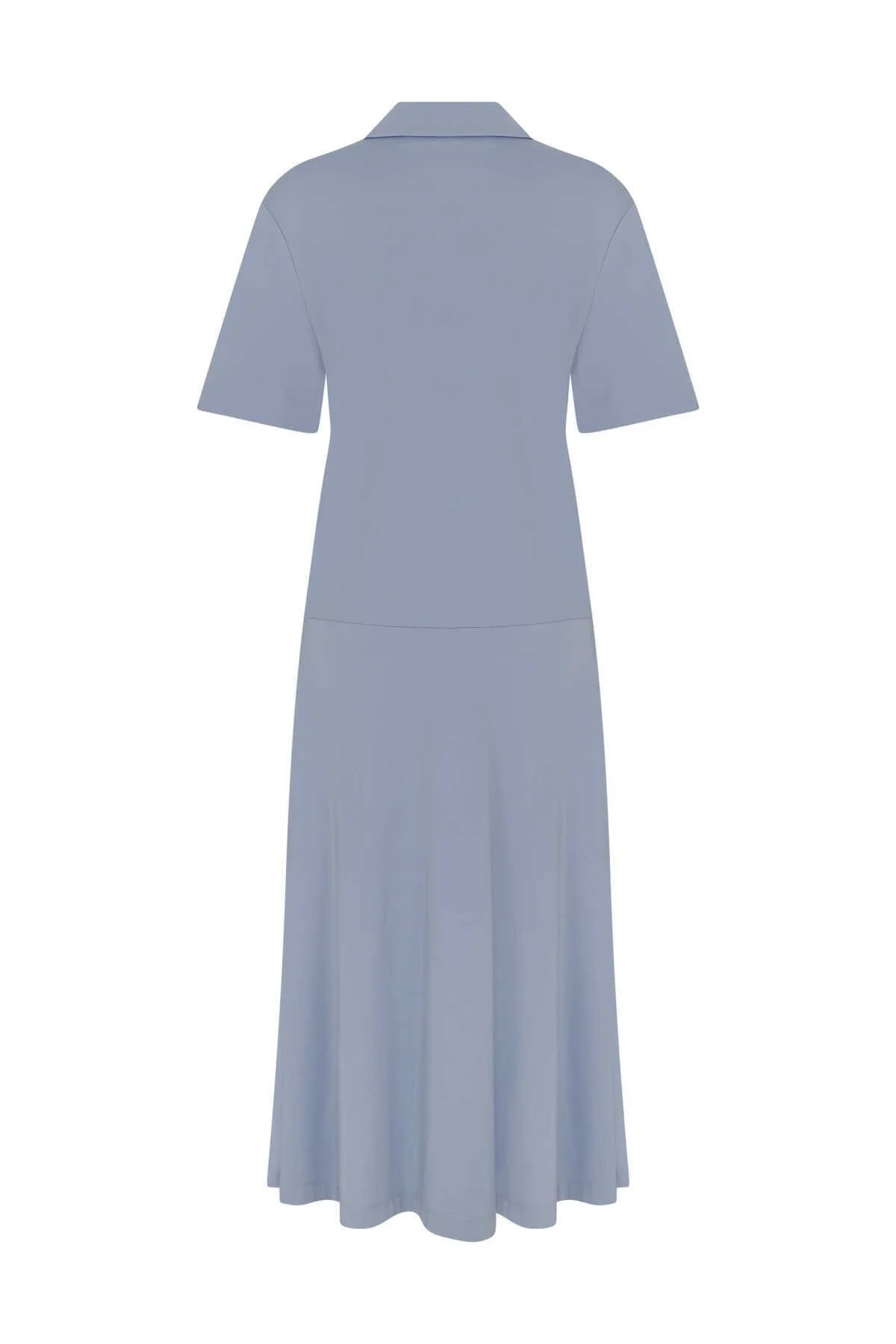 Yakalı Uzun Elbise Mavi - 5