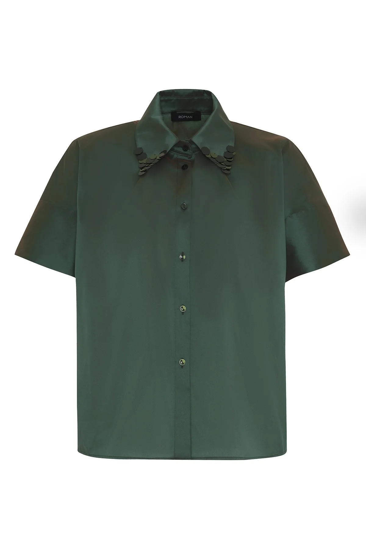 Yakası Payet İşlemeli Tafta Gömlek Yeşil - 1