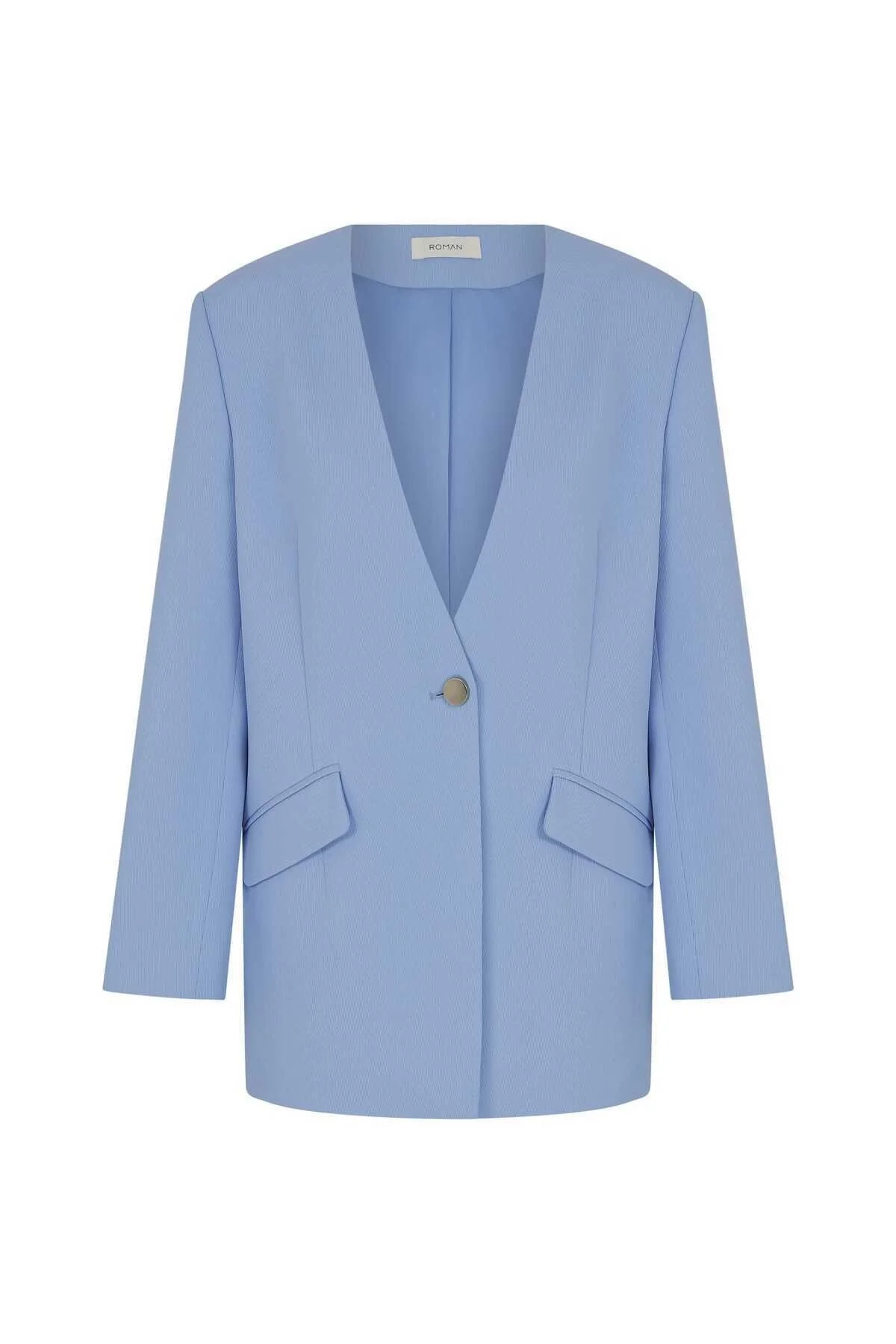 Yakasız Kadın Ceket Mavi - 4