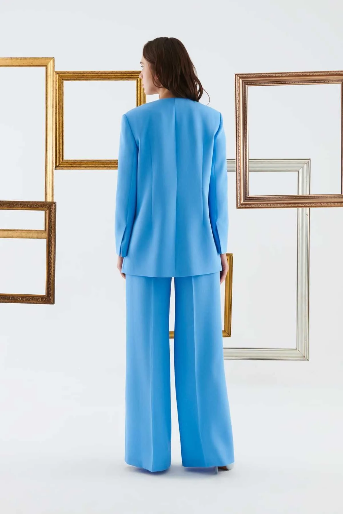 Yakasız Kadın Ceket Mavi - 2