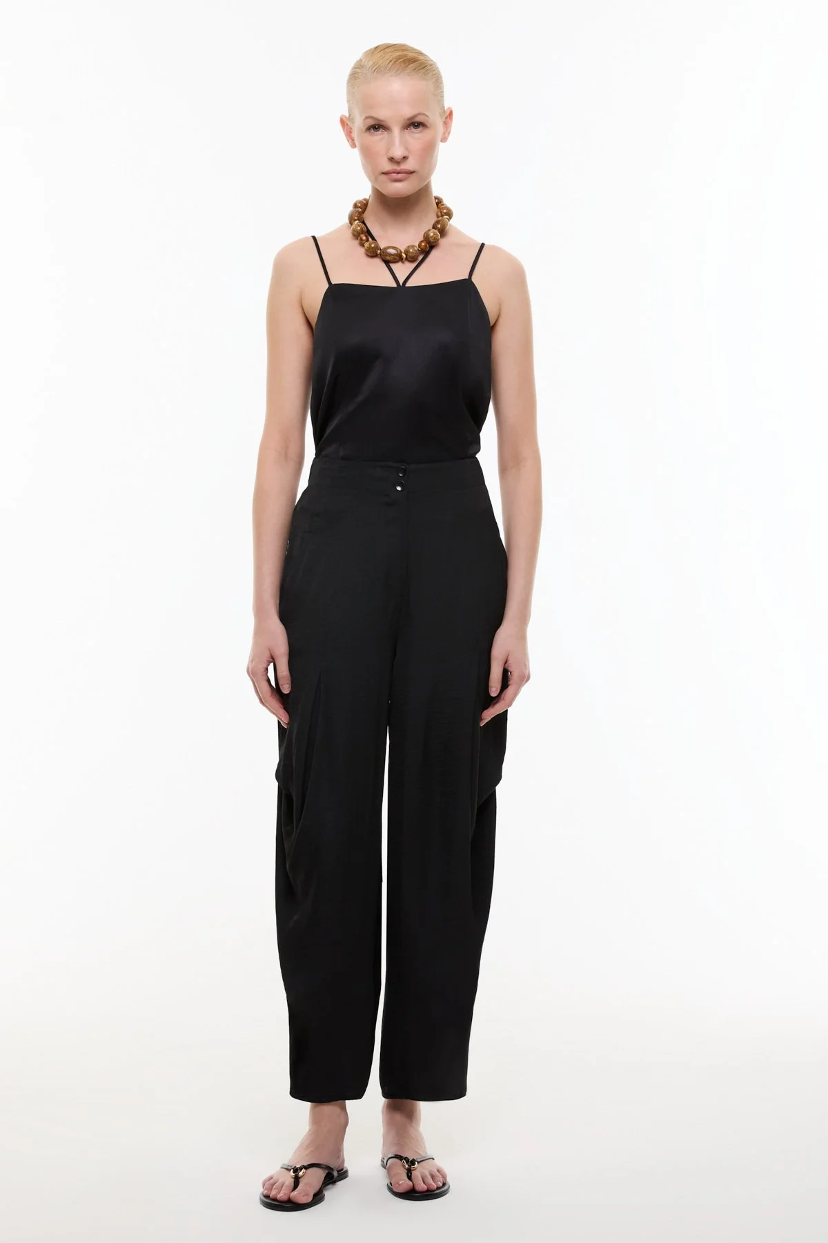 Yanları Pili Detaylı Şalvar Görünümlü Pantolon Siyah - 1