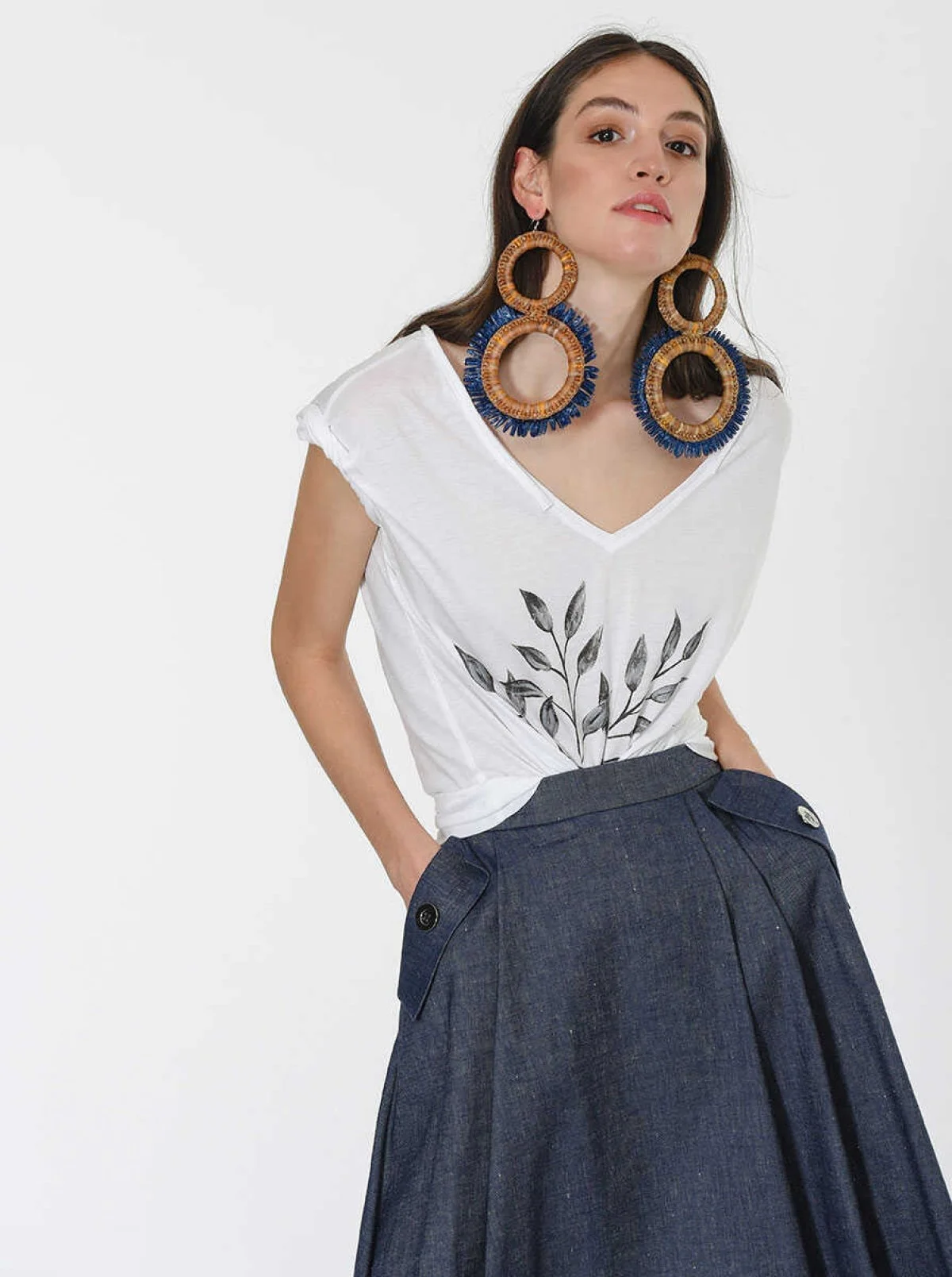 Yaprak Desenli T-Shirt Optik Beyaz - 3