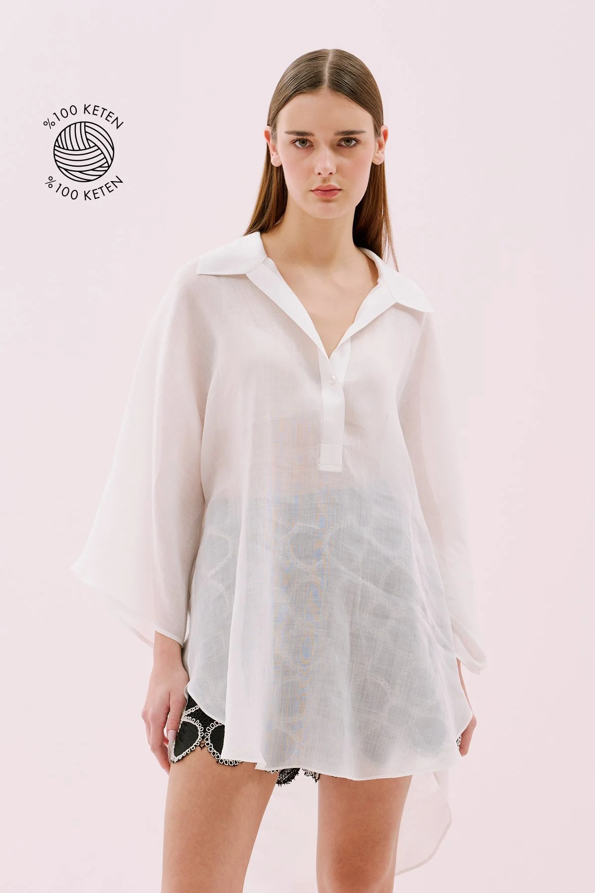 Yarasa Kol Keten Tunik Ekru - 1