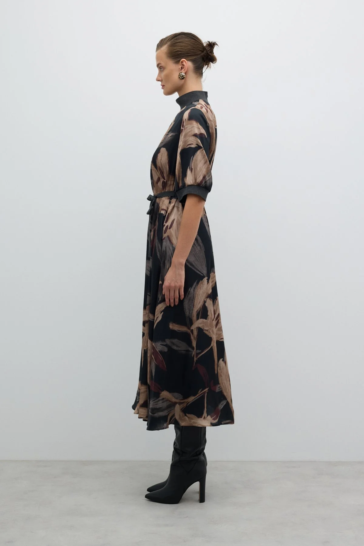 Yarım Balıkçı Beli Bağcıklı Midi Boy Elbise Standart Renk - 3