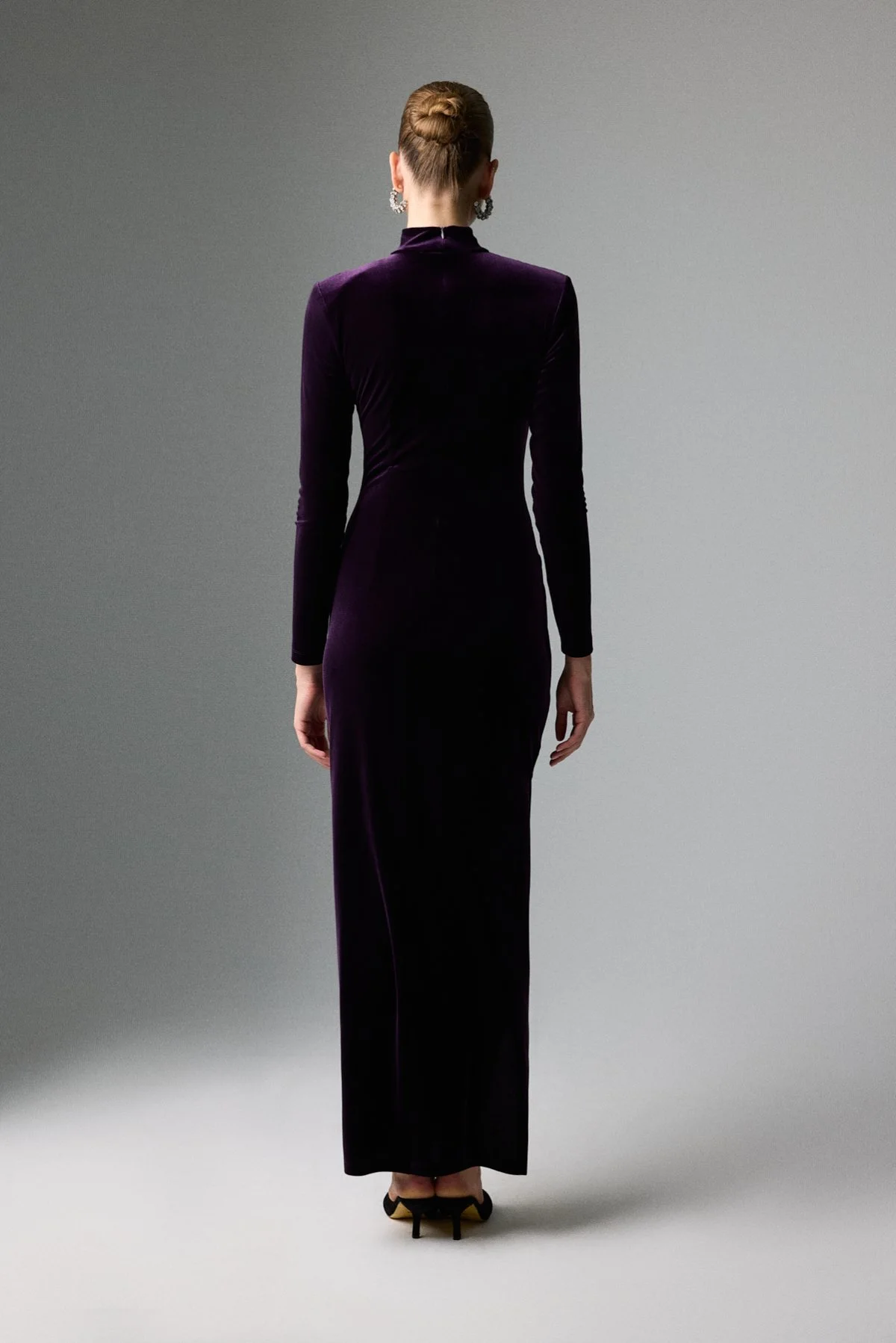 Yarım Balıkçı Yaka Drape ve Yırtmaç Detaylı Midi Boy Elbise Mürdüm - 2