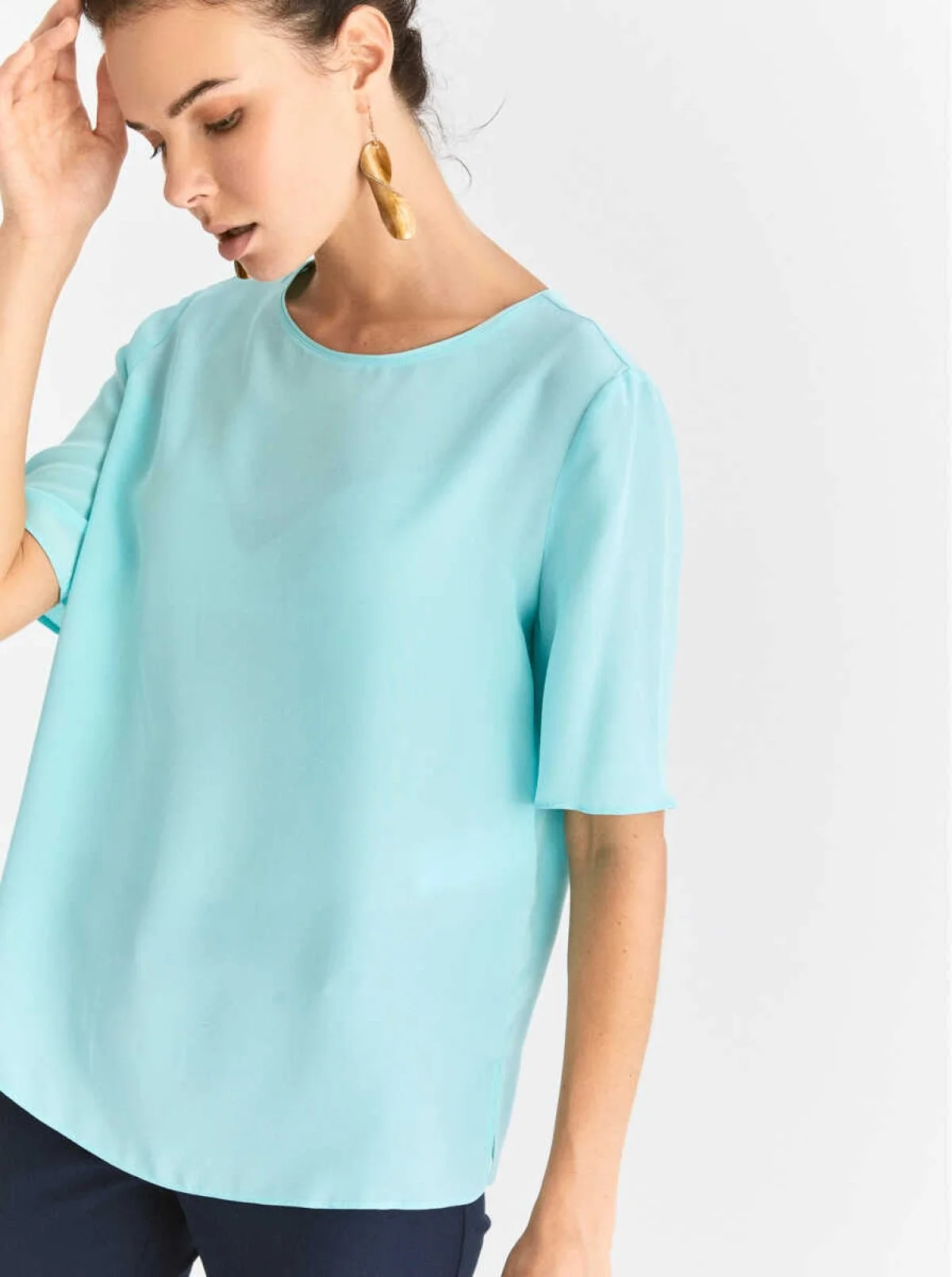  Yarım Kol İpek Mint Bluz Siyah - 3