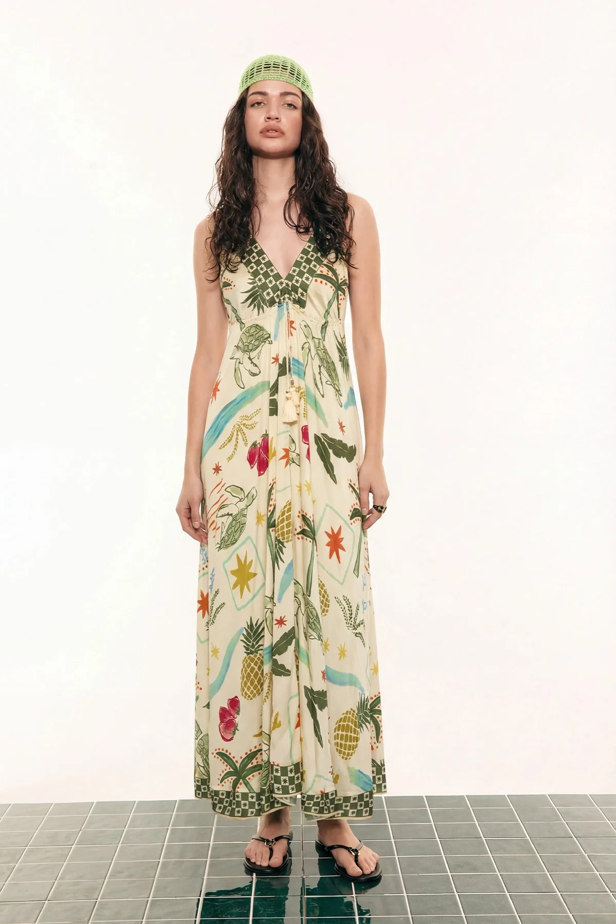 Yaz Temalı Sırt Dekolteli İp Askılı Elbise Standart Renk - 1