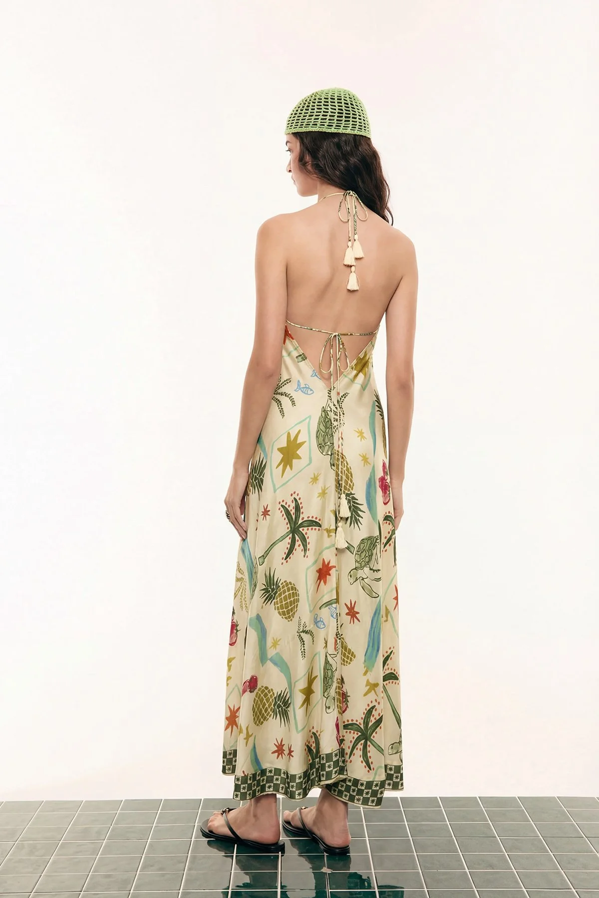 Yaz Temalı Sırt Dekolteli İp Askılı Elbise Standart Renk - 2