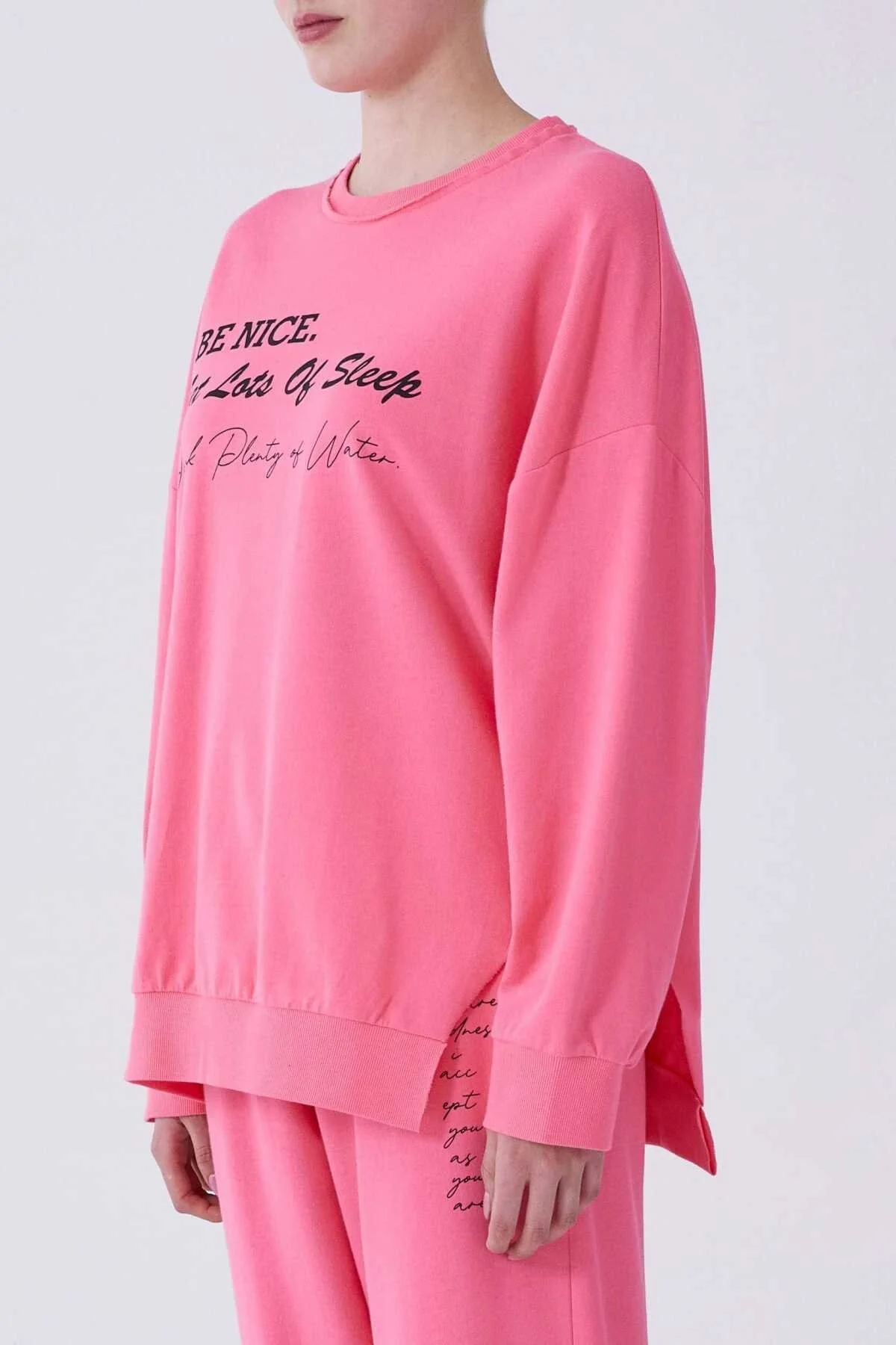 Yazı Detaylı Sweatshirt Pembe - 3