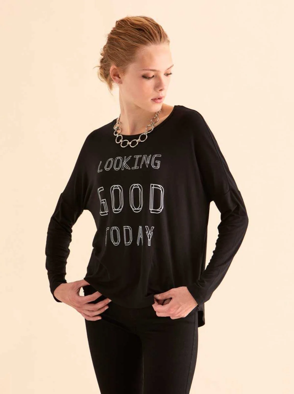 Yazılı Uzun Kol T-Shirt Siyah - 4