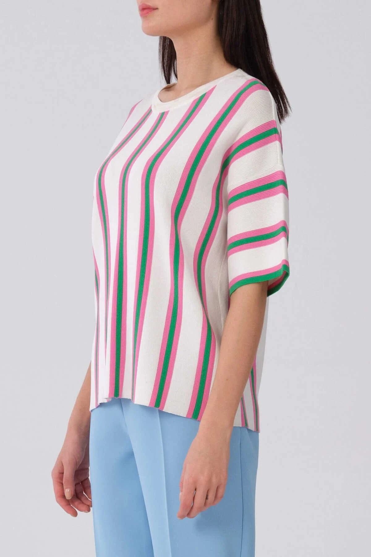 Yeşil Pembe Çizgi Detaylı Triko Standart Renk - 3