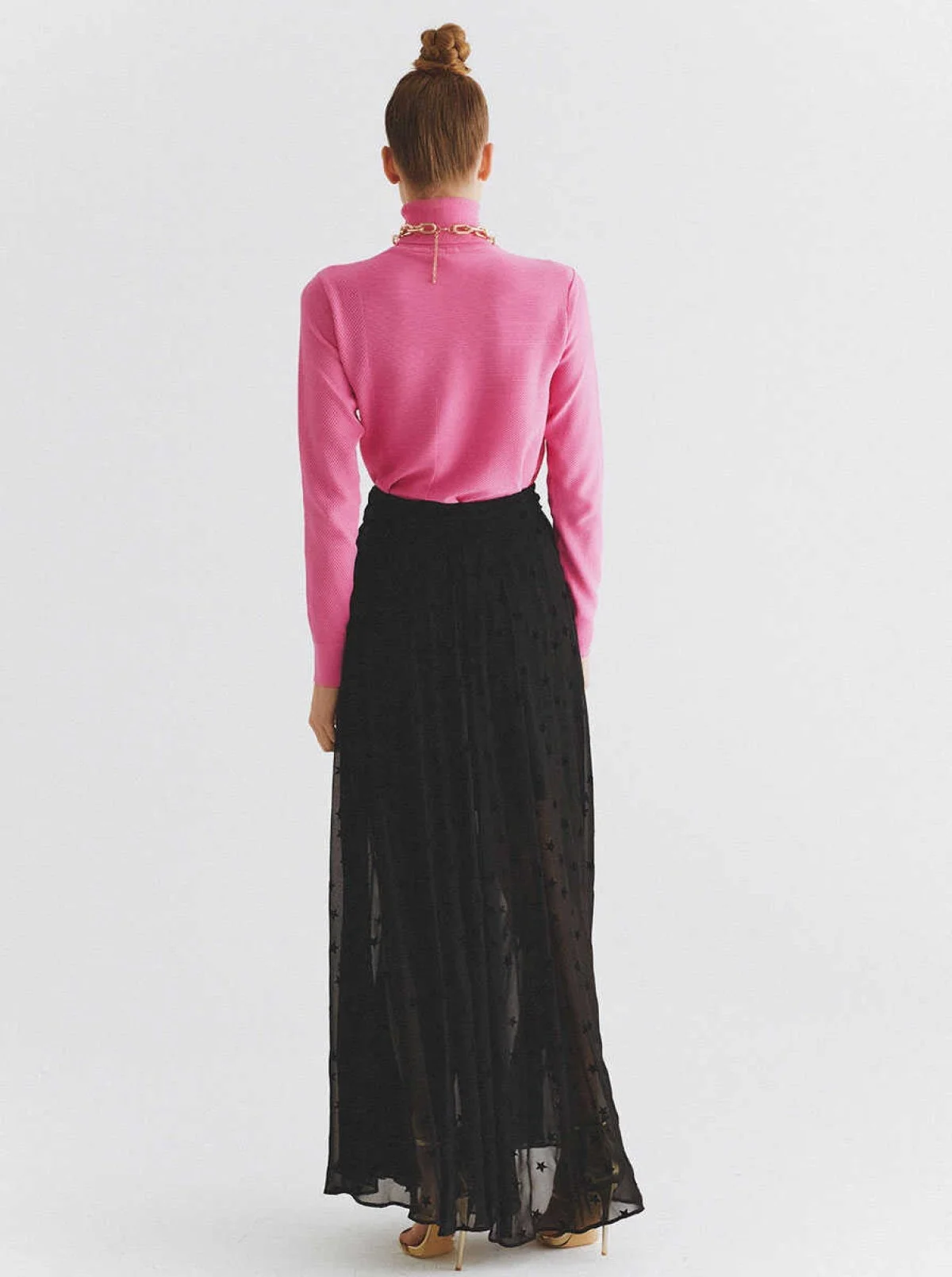  Yıldız Desenli Tül Uzun Etek Siyah - 2