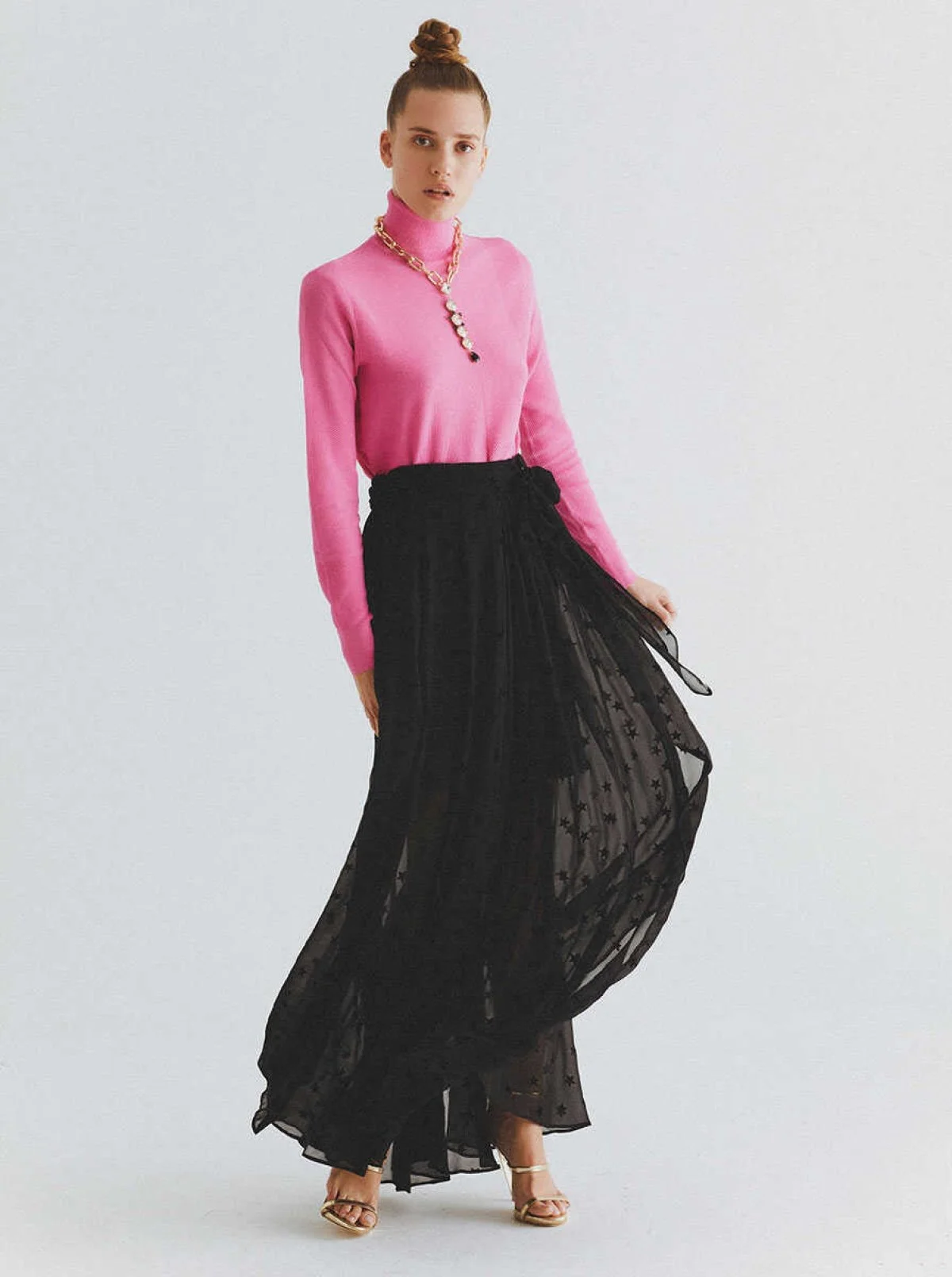  Yıldız Desenli Tül Uzun Etek Siyah - 1