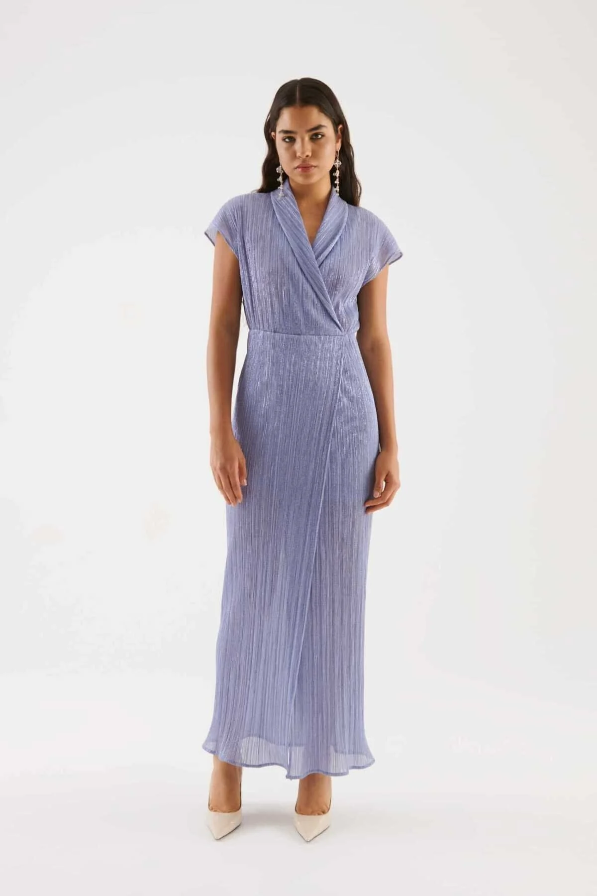 Yırtmaç Detaylı Abiye Elbise Mavi - 1