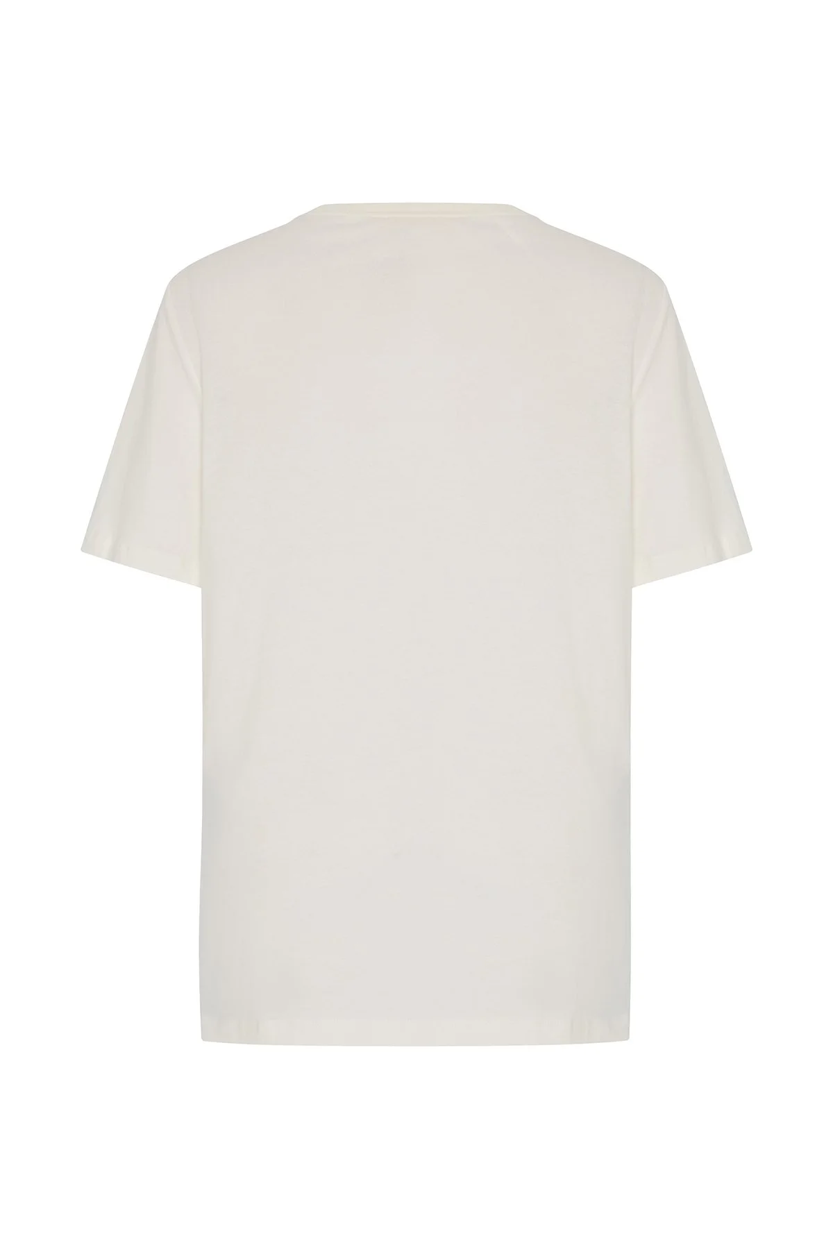 Yırtmaç Detaylı Baskılı T-shirt Ekru - 2