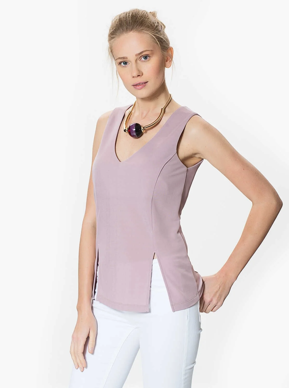 Yırtmaç Detaylı Bluz Pembe - 3