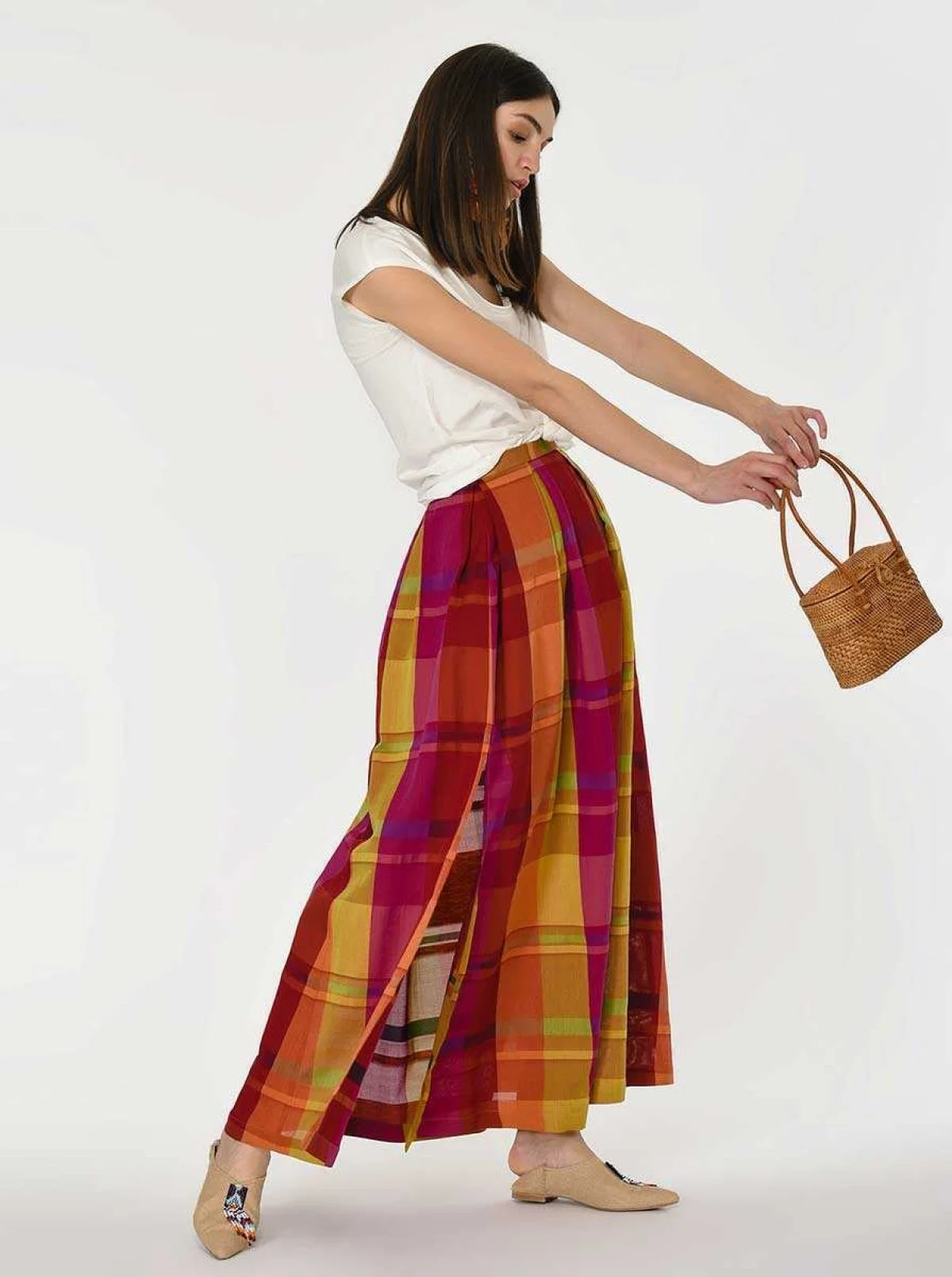 Yırtmaç Detaylı Desenli Uzun Etek Standart Renk - 3