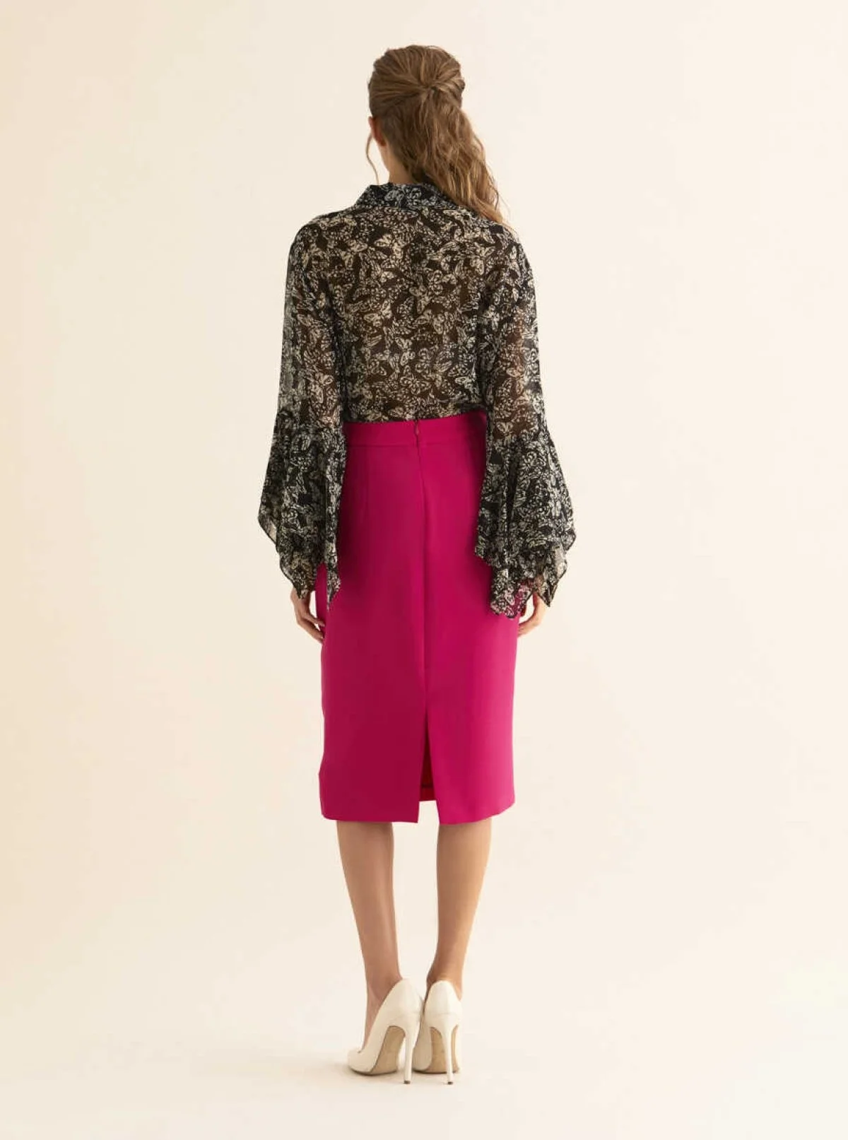 Yırtmaç Detaylı Kalem Etek Fuşya - 2