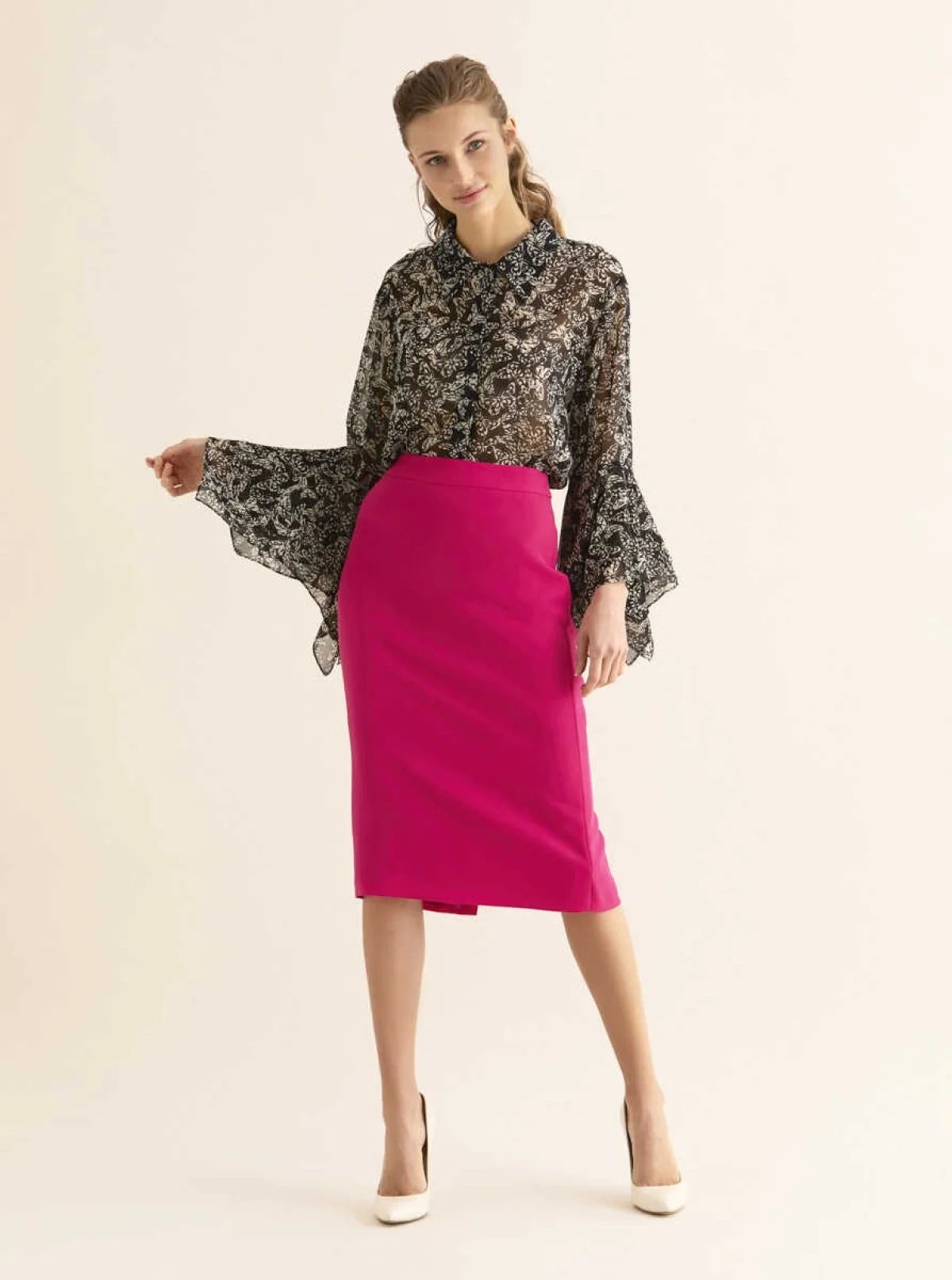 Yırtmaç Detaylı Kalem Etek Fuşya - 3