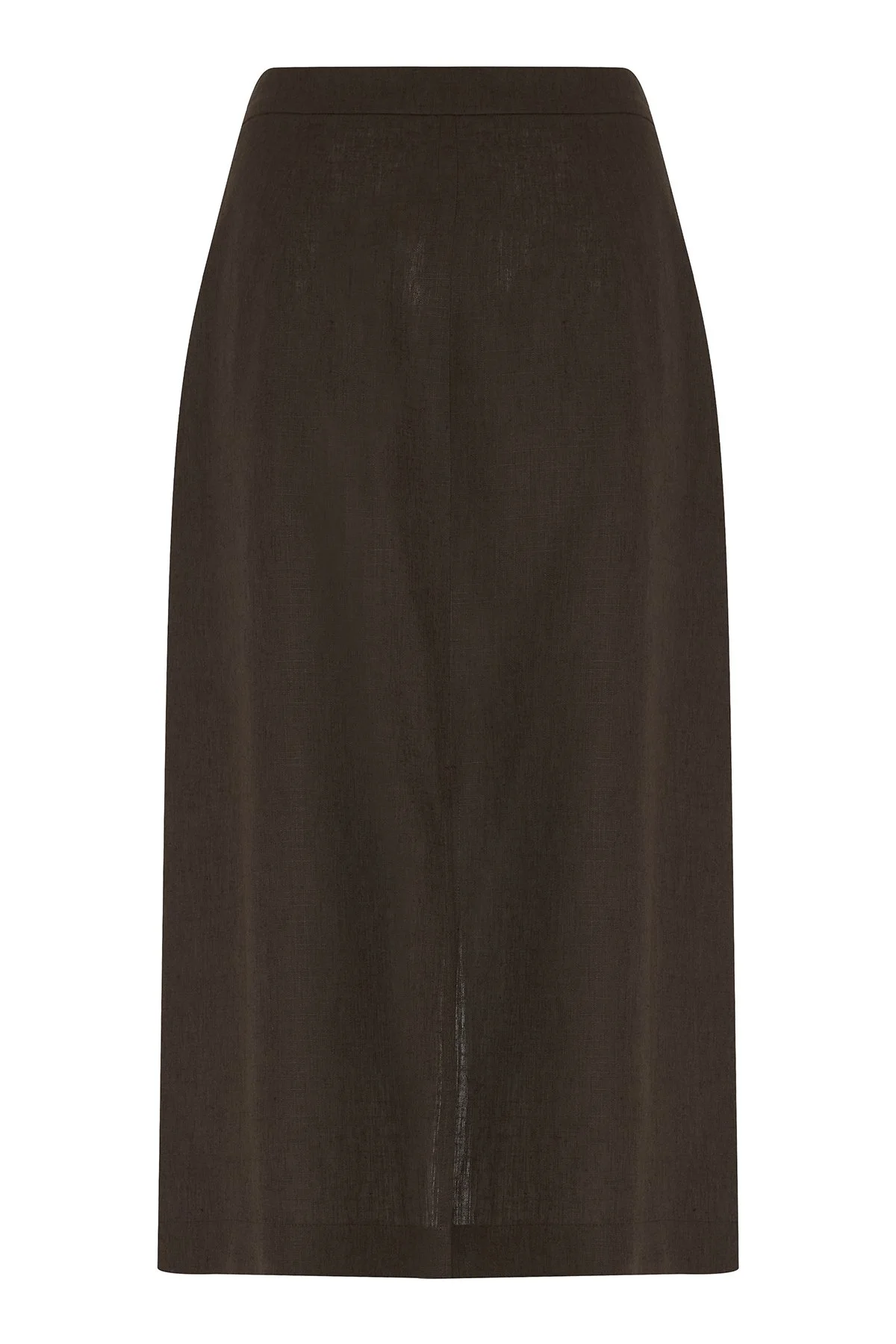 Yırtmaç Detaylı Keten Midi Etek Kahve - 6