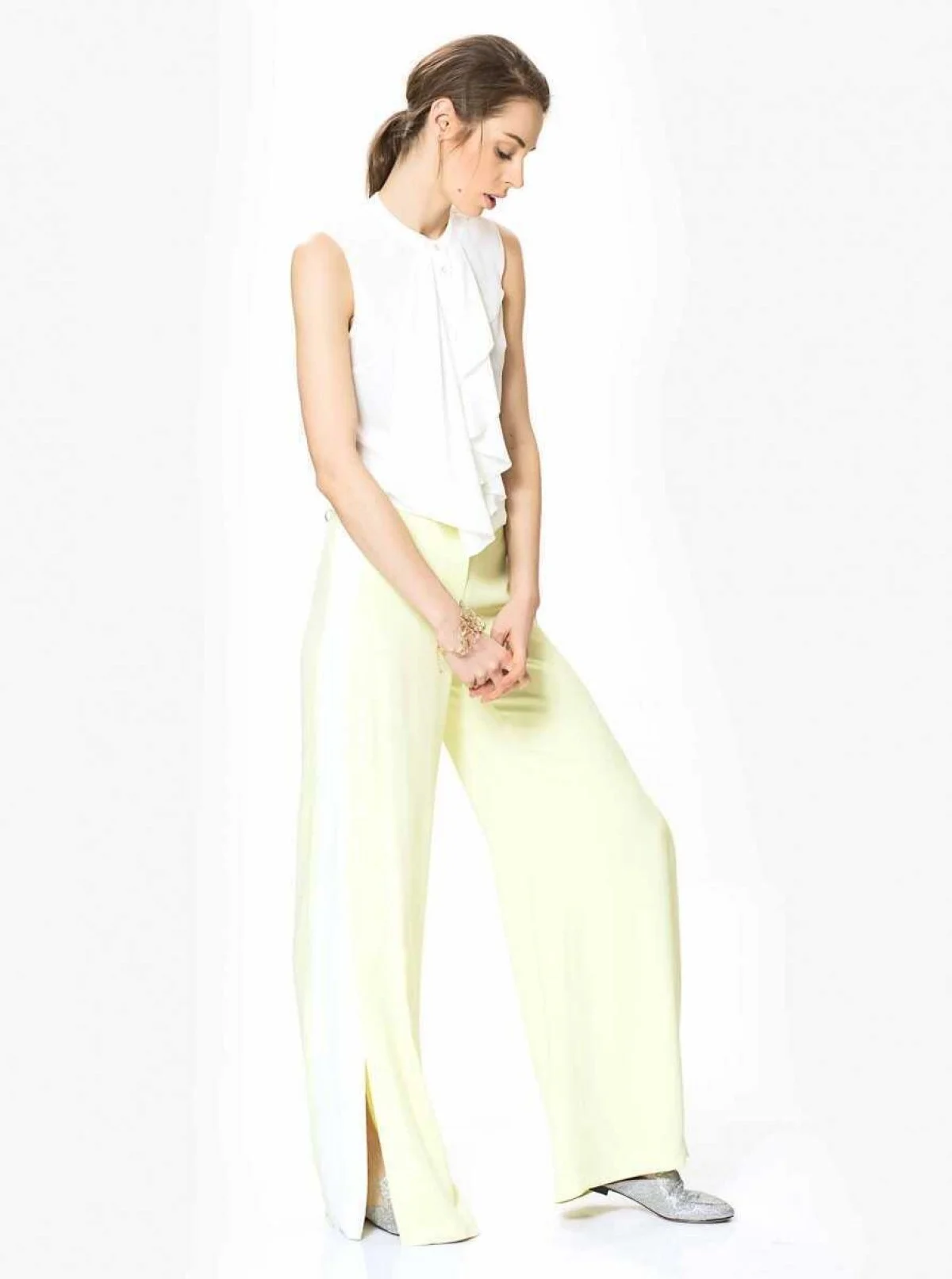 Yırtmaç Detaylı Pantolon Sarı - 3