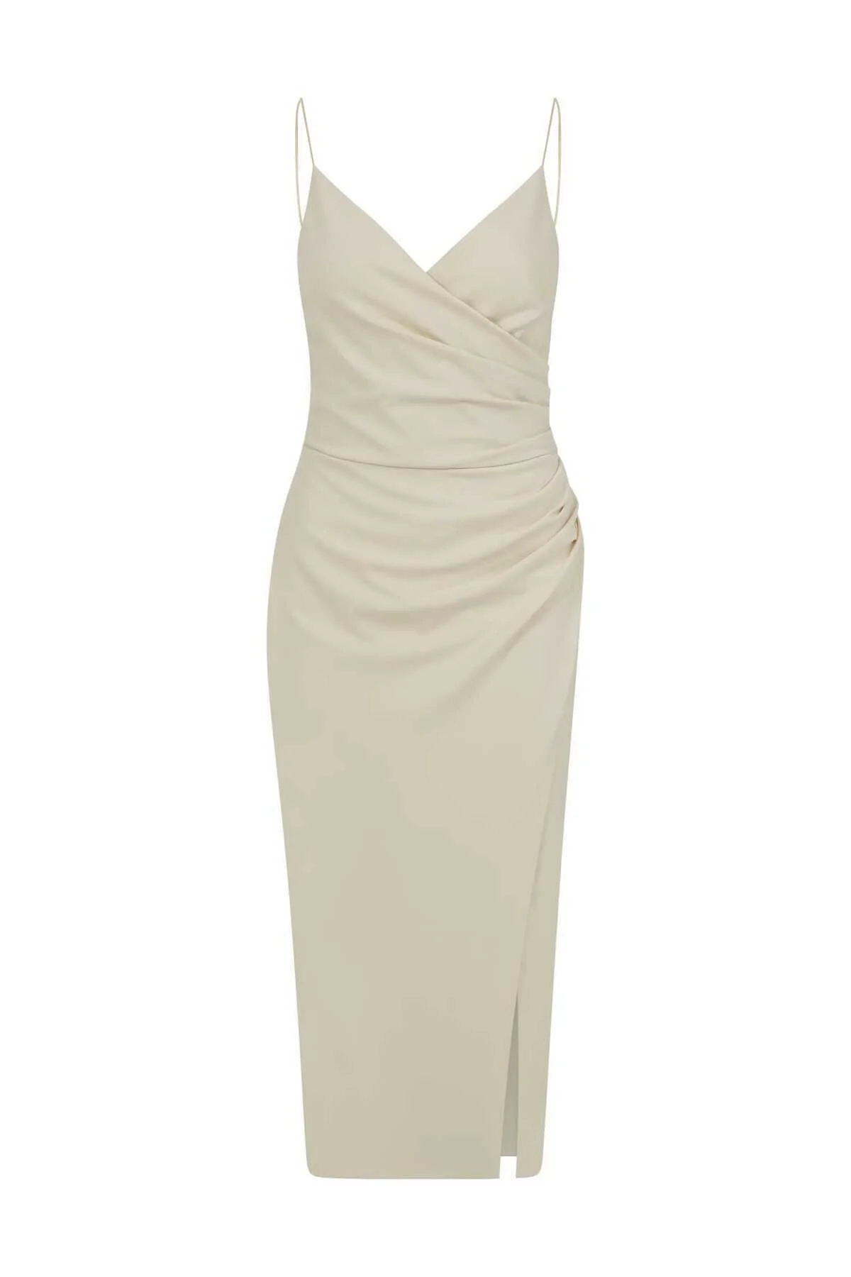 Yırtmaçlı Askılı Abiye Elbise Vanilya - 4