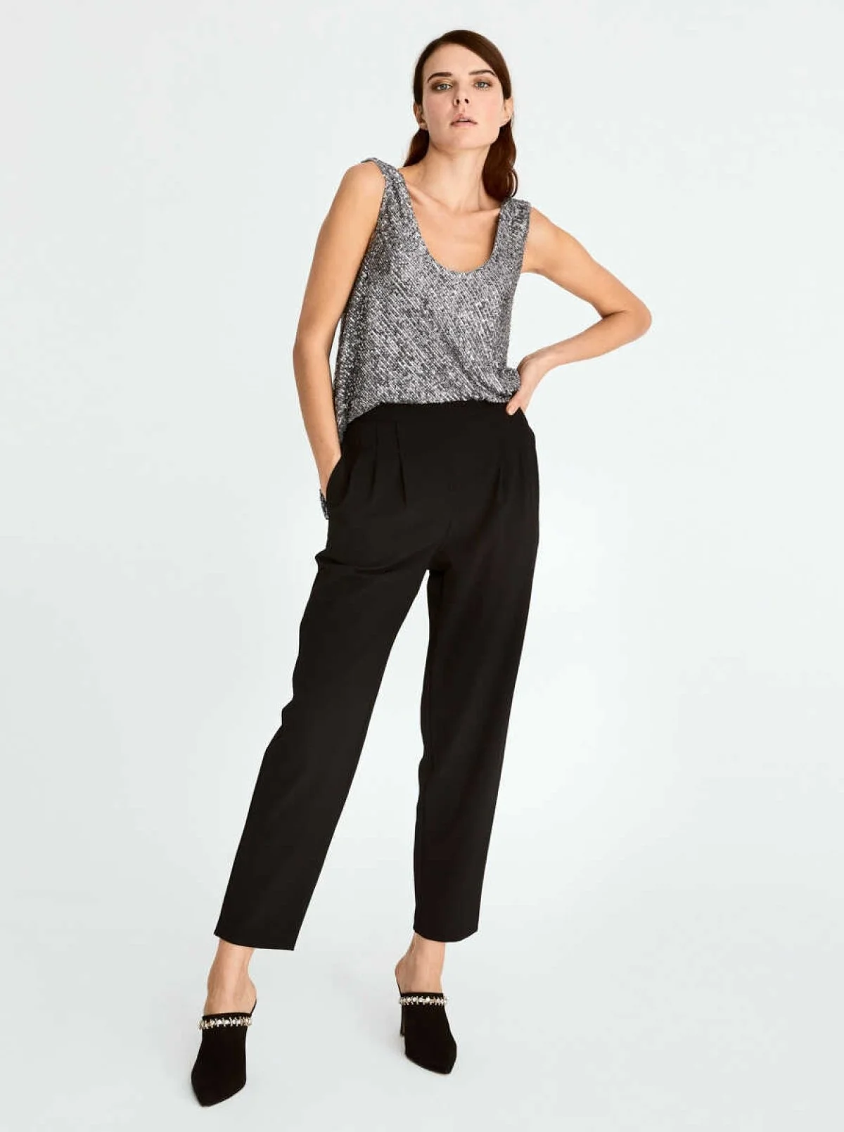  Yüksek Bel Cepli Kadın Pantolon Siyah - 1