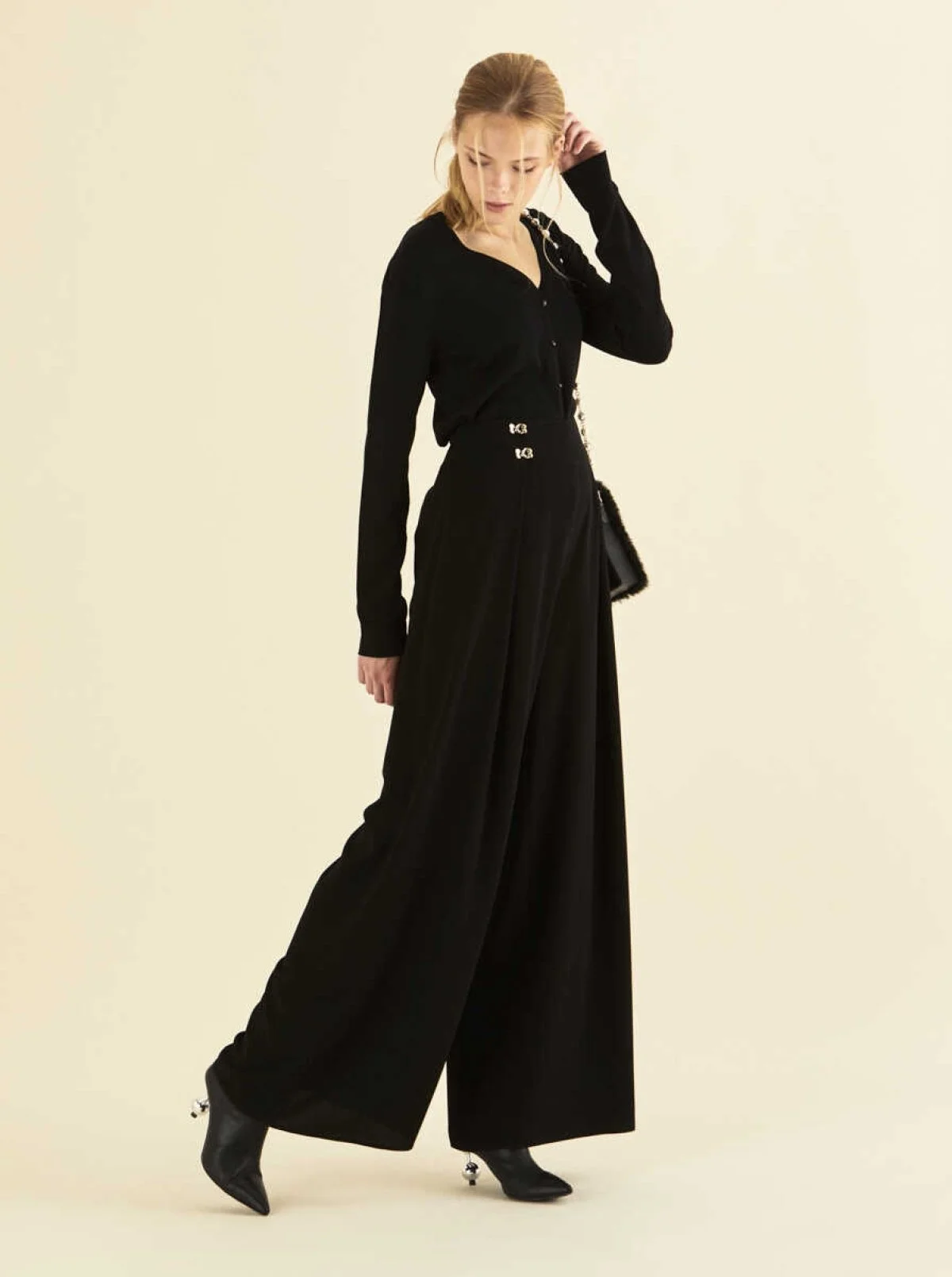  Yüksek Bel Detaylı Pantolon Siyah - 3