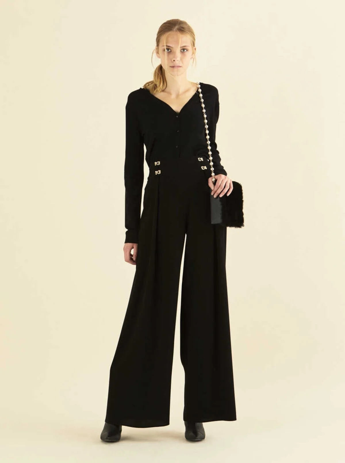  Yüksek Bel Detaylı Pantolon Siyah - 1