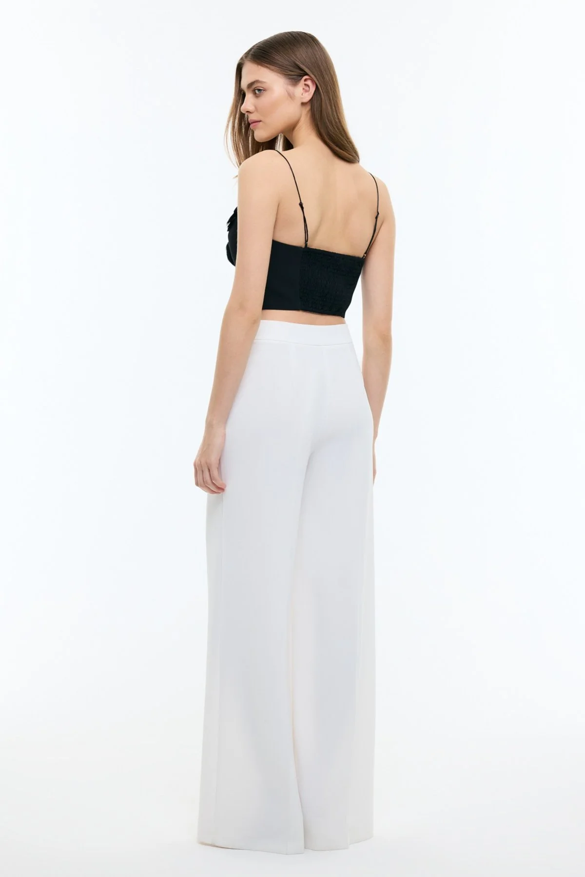 Yüksek Bel Geniş Paça Pantolon Beyaz - 2