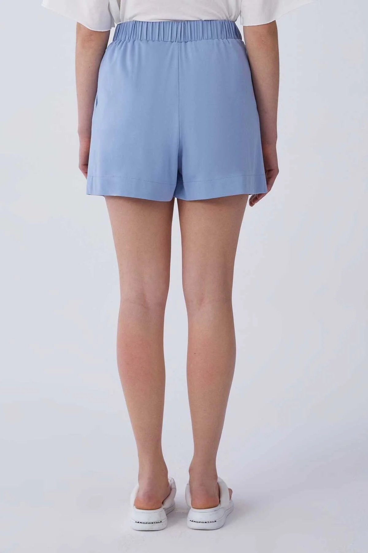 Yüksek Bel Kadın Şort Mavi - 2